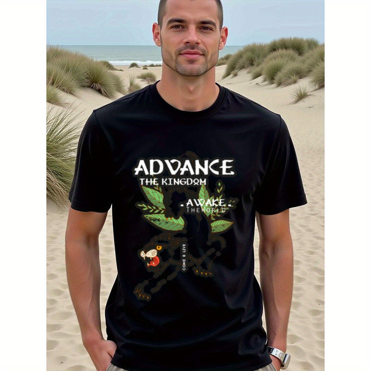 natee local warehouse clearance Advance the Kingdom, Awake the World - Bold Tiger Graphic Tee, man's T-Shirt,100% Cotton Fabric,Crew Neck,Short Sleeve,Regular Fit,All-Season Casual Wear,180gsm-Ideal for Valentines Christian festival Thanksgiving Day, 男t