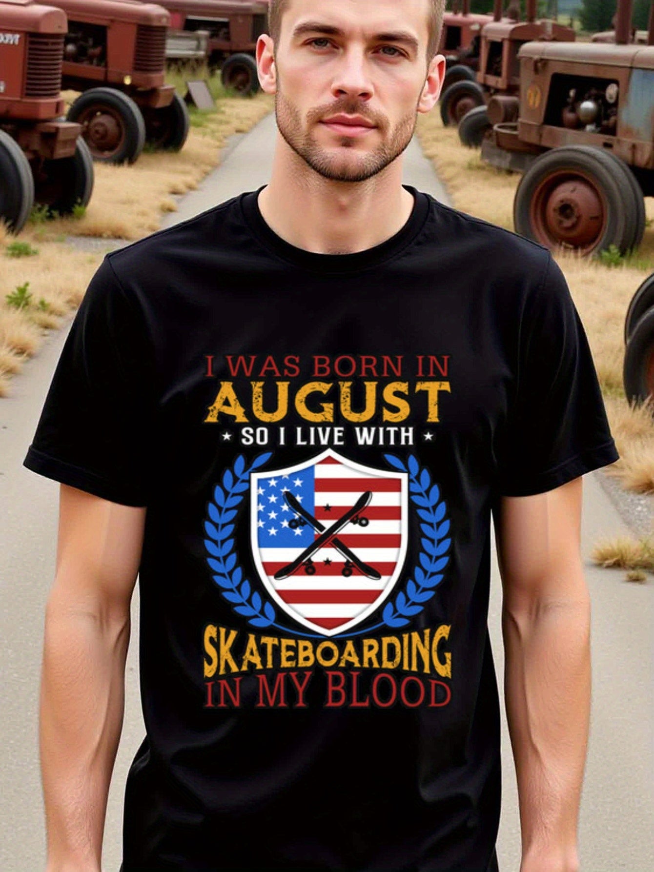 natee local warehouse clearance August Born Skateboarding Enthusiast T-shirt, 男t
