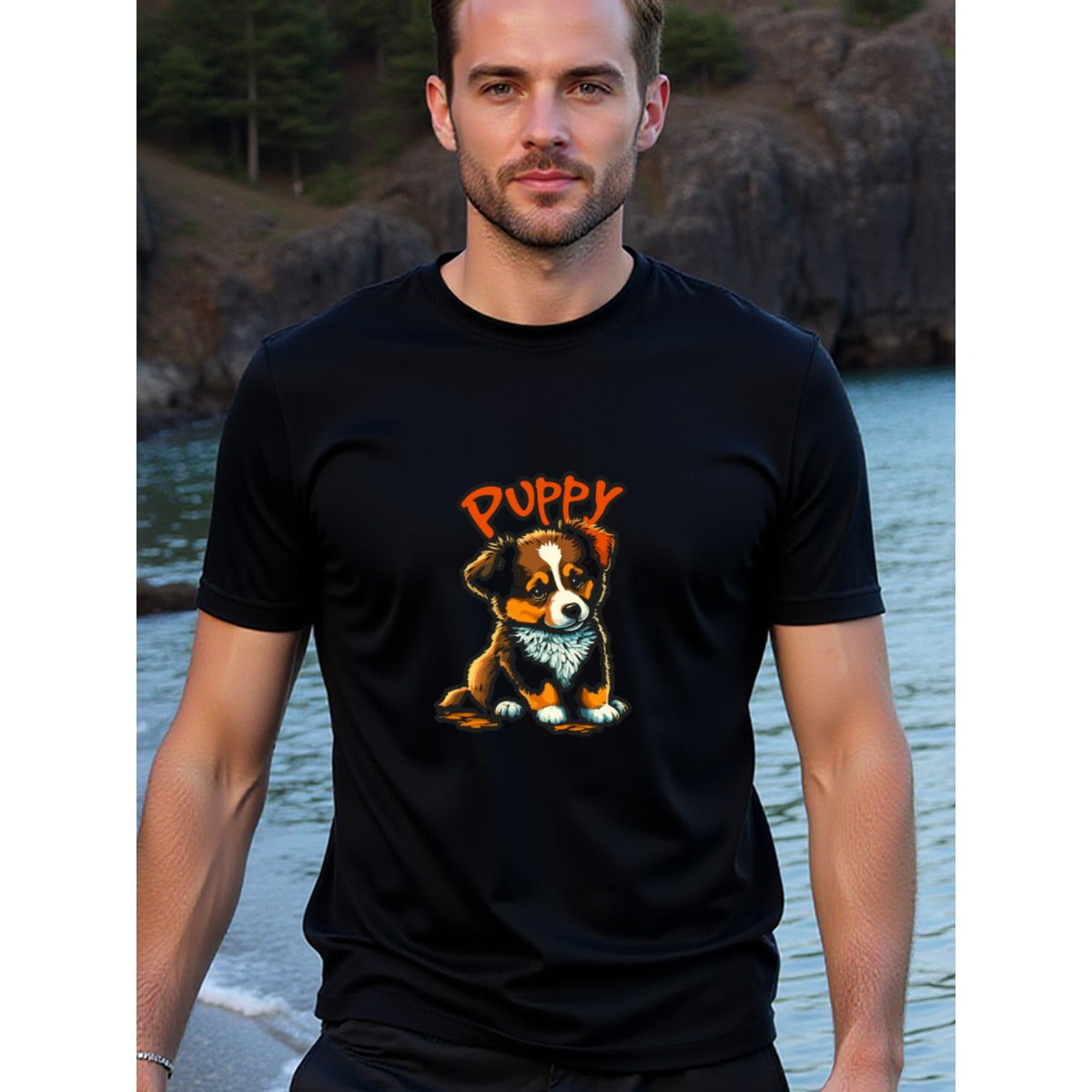 natee local warehouse clearance Adorable Puppy Graphic Tee for Dog Lovers, 100% Cotton Fabric,Crew Neck,Regular Fit,Weekend Casual Wear,180gsm Family Friends Christian festival Thanksgiving Day, 男t