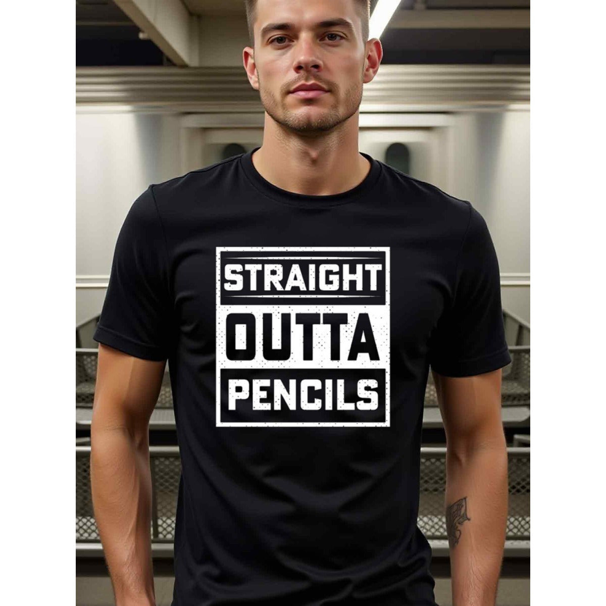 natee local warehouse clearance Back-to-school Humor: Straight Outta Pencils T-shirt, man's T-Shirt,100% Cotton Fabric,Crew Neck,Short Sleeve,Regular Fit,All-Season Casual Wear,180gsm-Ideal for Valentines Christian festival Thanksgiving Day, 男t