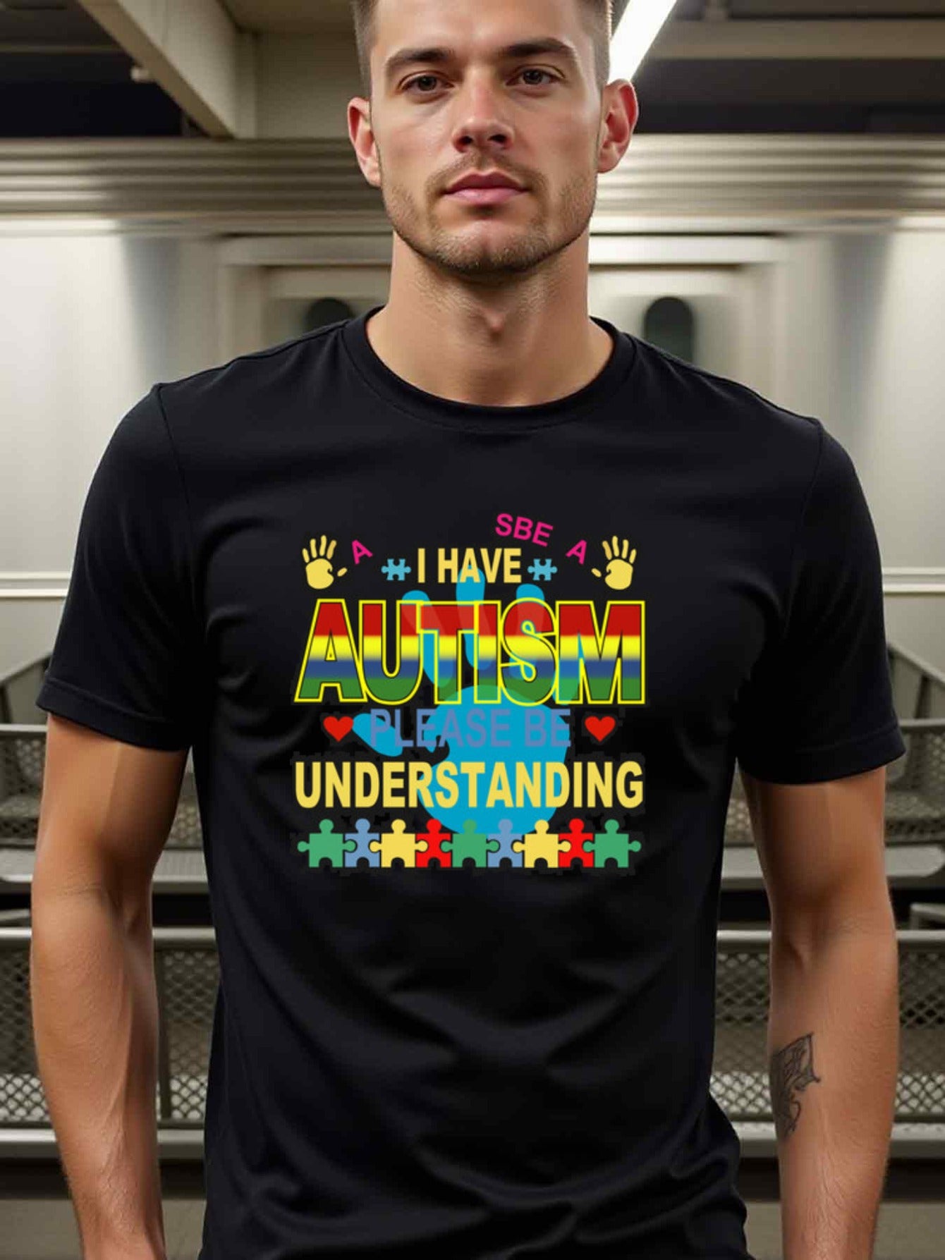 natee local warehouse clearance Autism Awareness Shirt: I Have Autism, Please Be Understanding, man's T-Shirt,100% Cotton Fabric,Crew Neck,Short Sleeve,Regular Fit,All-Season Casual Wear,180gsm-Ideal For Summer Holiday Gift, 男t