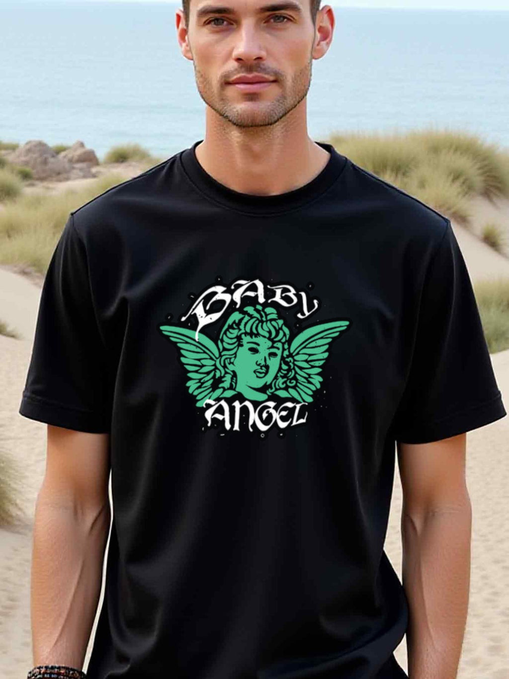 natee local warehouse clearance Bad Angel Graphic Tee - Gothic Style T-shirt, 100% Cotton Fabric,Crew Neck,Short Sleeve,Regular Fit,All-season casual wear for man and teens-perfect for running, hiking, the beach, and parties Christian festival Thanksgivin