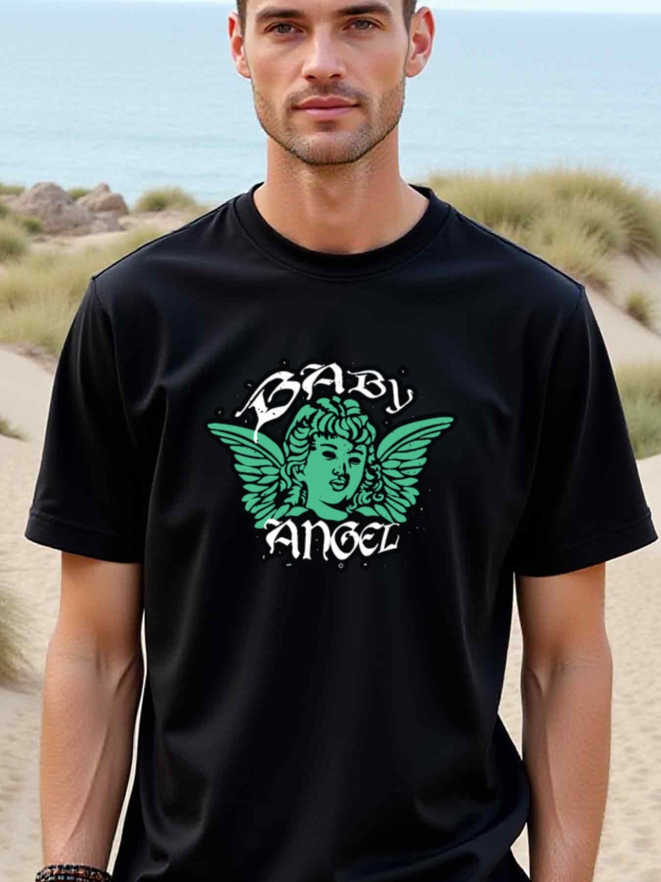 natee local warehouse clearance Bad Angel Graphic Tee - Gothic Style T-shirt, 100% Cotton Fabric,Crew Neck,Short Sleeve,Regular Fit,All-season casual wear for man and teens-perfect for running, hiking, the beach, and parties Christian festival Thanksgivin