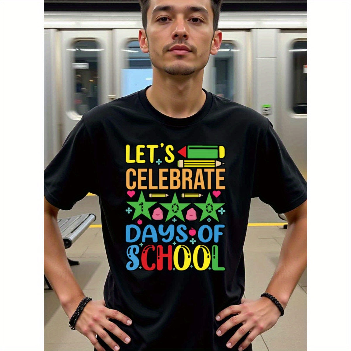natee local warehouse clearance 100 Days of School Celebration T-shirt, 男t, 男t
