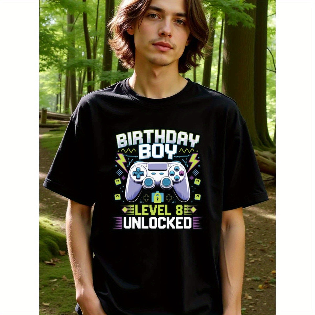natee local warehouse clearance 8th Birthday Boy Gamer T-shirt: Level 8 Unlocked, 男t