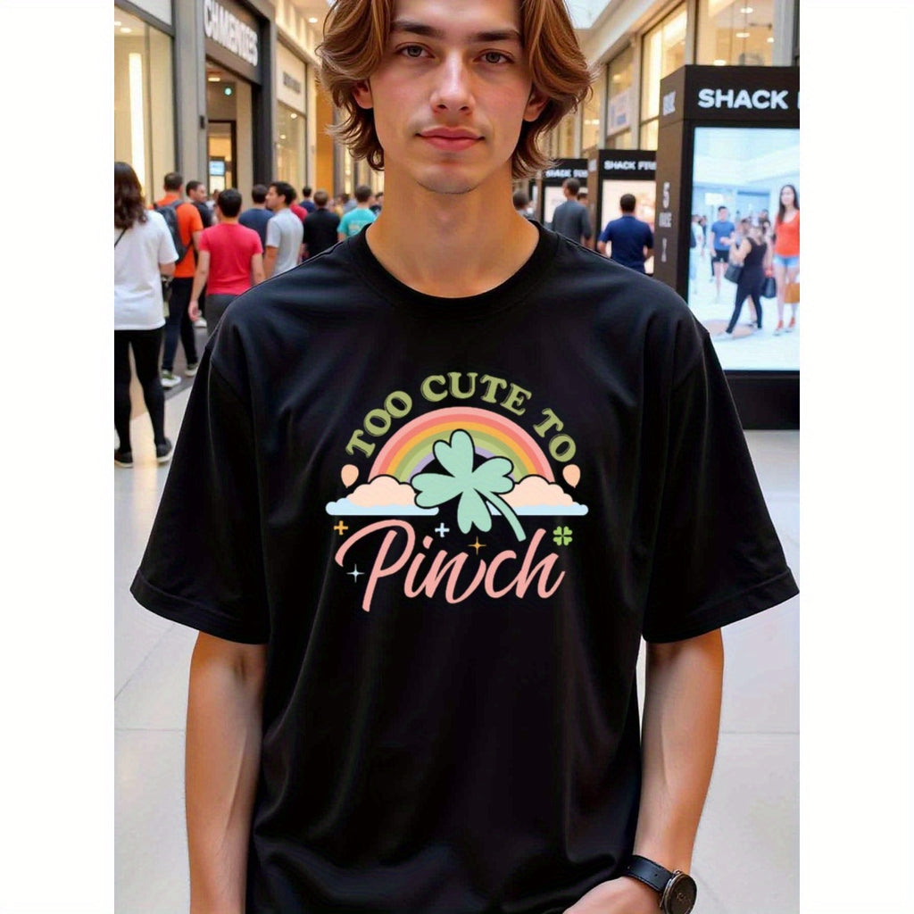 natee local warehouse clearance St. Patrick's Day Too Cute to Pinch Rainbow Shamrock T-shirt, man's T-Shirt,100% Cotton Fabric,Crew Neck,Short Sleeve,Regular Fit,All-Season Casual Wear,180gsm-Ideal for Valentines Christian festival Thanksgiving Day,