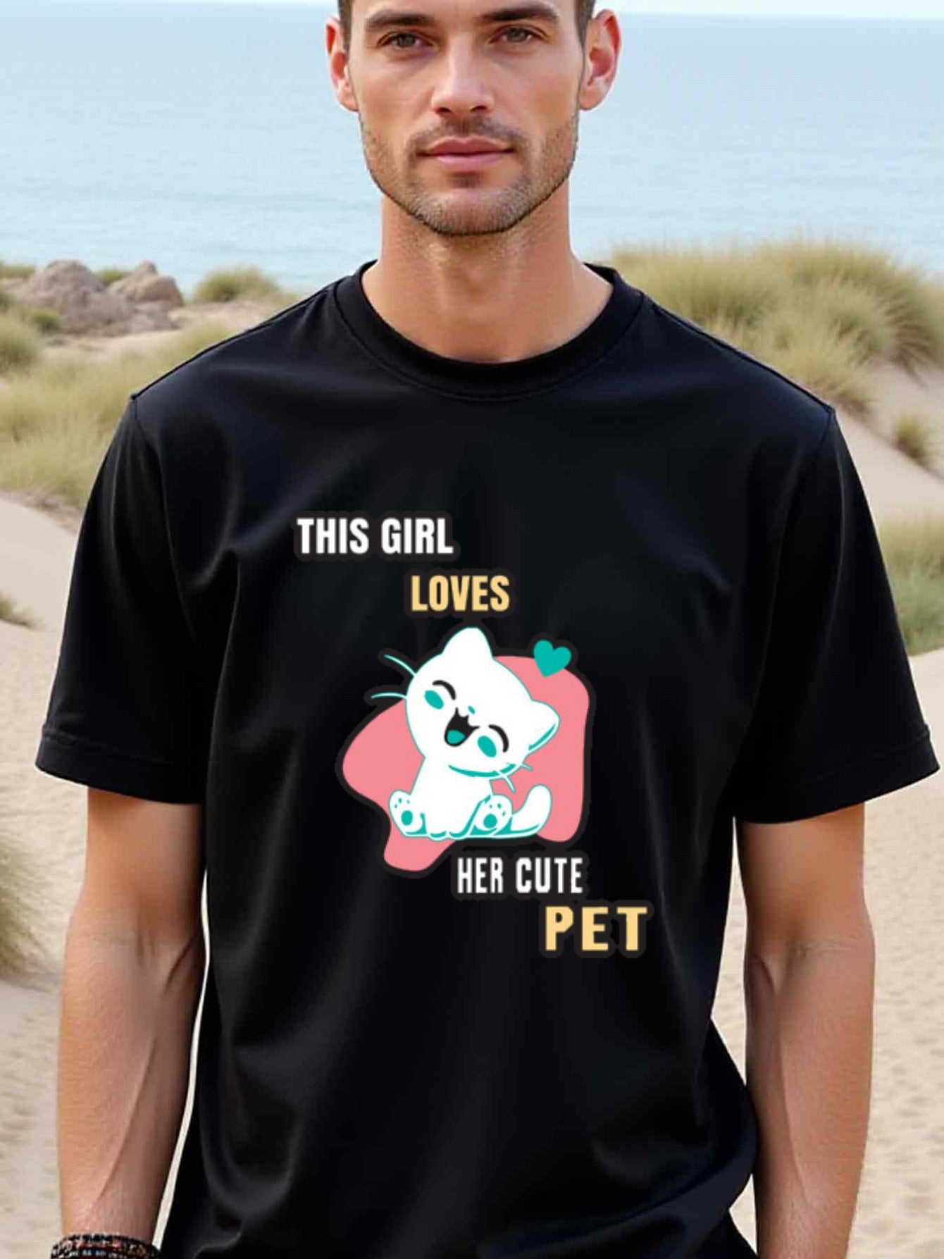 natee local warehouse clearance Adorable This Girl Loves Her Cute Pet Graphic Tee, man's T-Shirt,100% Cotton Fabric,Crew Neck,Short Sleeve,Regular Fit,All-Season Casual Wear,180gsm-Ideal for Valentines Christian festival Thanksgiving Day, 男t