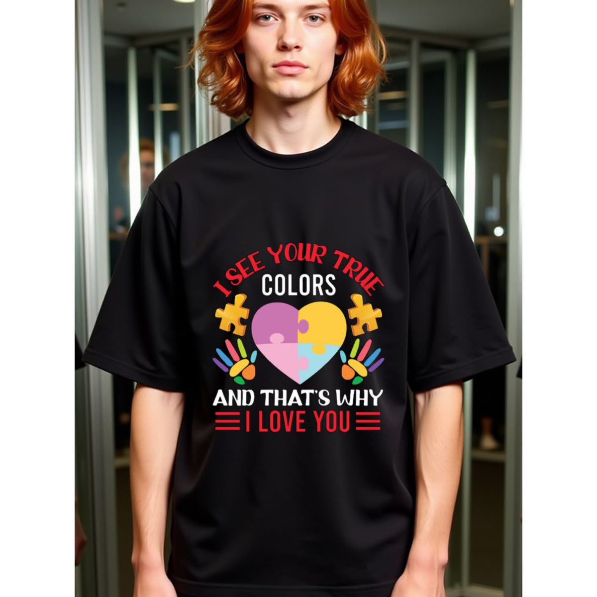 natee local warehouse clearance Autism Awareness: I See Your True Colors - Love You, man's T-Shirt,100% Cotton Fabric,Crew Neck,Short Sleeve,Regular Fit,All-Season Casual Wear,180gsm-Ideal for Valentines Christian festival Thanksgiving Day,