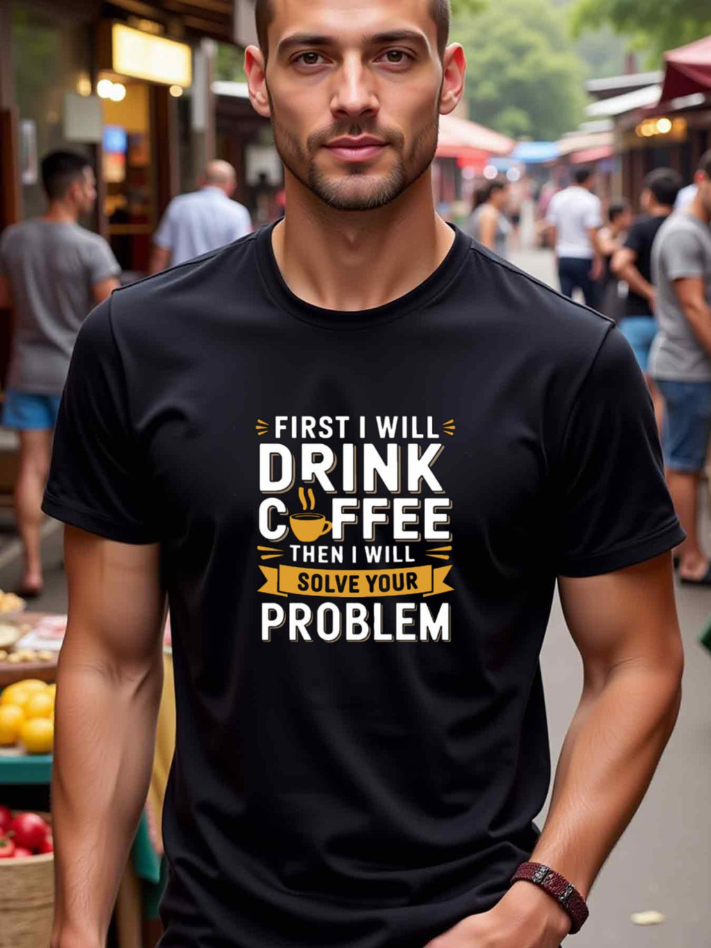 natee local warehouse clearance First Coffee, Then Problem Solver: Funny T-shirt, 100% Cotton Fabric,Crew Neck,Regular Fit,Weekend Casual Wear,180gsm Family Friends Christian festival Thanksgiving Day,