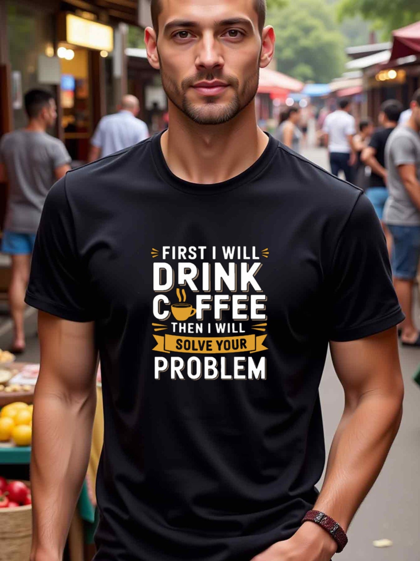 natee local warehouse clearance First Coffee, Then Problem Solver: Funny T-shirt, 100% Cotton Fabric,Crew Neck,Regular Fit,Weekend Casual Wear,180gsm Family Friends Christian festival Thanksgiving Day,