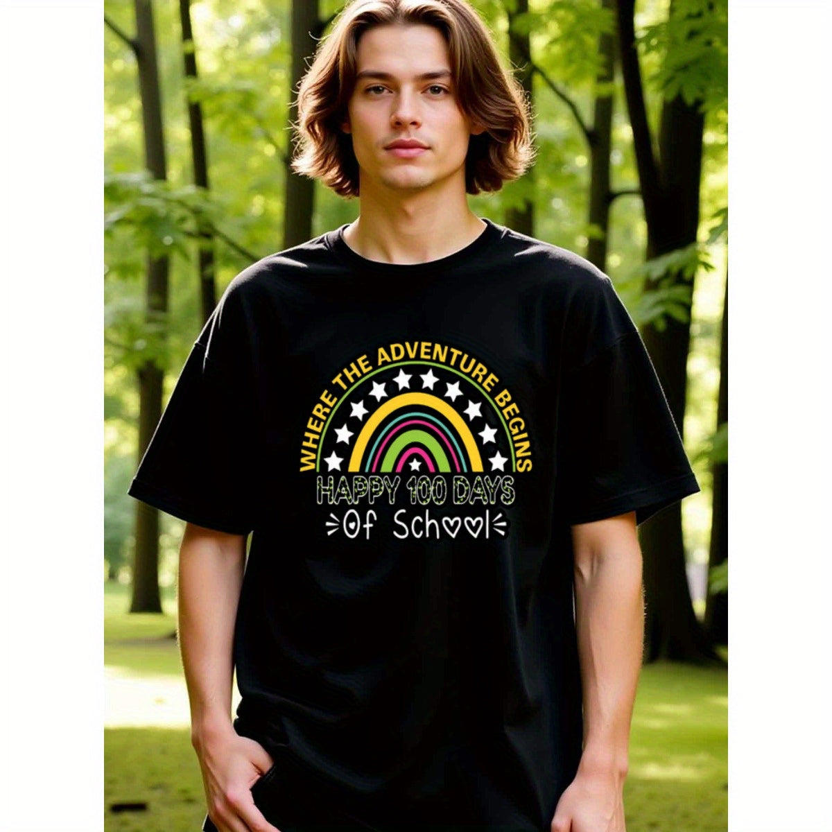 natee local warehouse clearance 100 Days of School Adventure Rainbow T-shirt, 男t, 男t