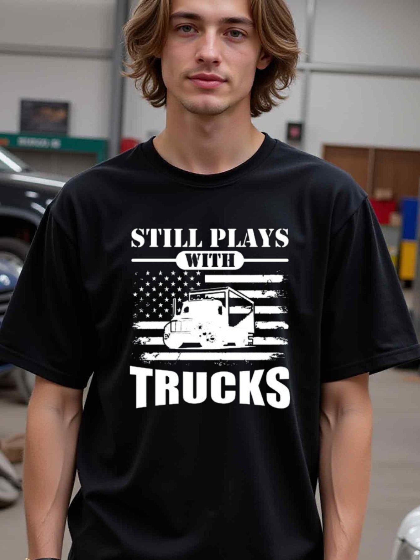 natee local warehouse clearance American Pride: Still Plays with Trucks T-shirt, man's T-Shirt,100% Cotton Fabric,Crew Neck,Short Sleeve,Regular Fit,All-Season Casual Wear,180gsm-Ideal for Valentines Christian festival Thanksgiving Day, 男t