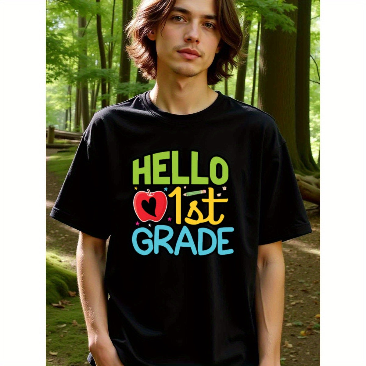 natee local warehouse clearance Back to School Hello 1st Grade T-shirt for Kids, man's T-Shirt,100% Cotton Fabric,Crew Neck,Short Sleeve,Regular Fit,All-Season Casual Wear,180gsm-Ideal For Summer Holiday Gift, 男t