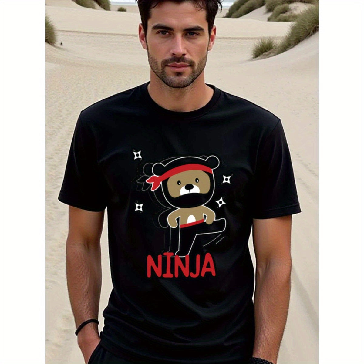 natee local warehouse clearance Adorable Ninja Teddy Bear Graphic Tee, 100% Cotton Fabric,Crew Neck,Short Sleeve,Regular Fit,All-season casual wear for man and teens-perfect for running, hiking, the beach, and parties Christian festival Thanksgiving Day,