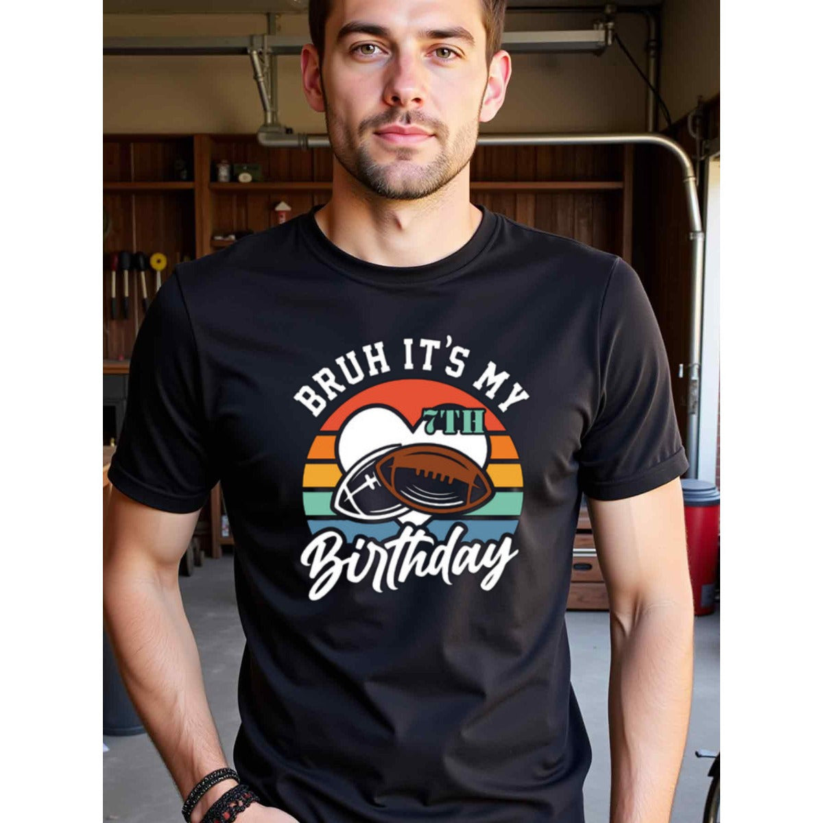 natee local warehouse clearance 7th Birthday Football Lover's Vintage T-shirt, 男t