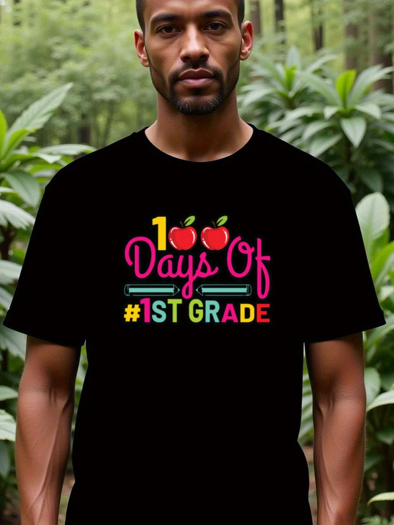 natee local warehouse clearance 100 Days of 1st Grade Teacher Appreciation Shirt, man's T-Shirt,100% Cotton Fabric,Crew Neck,Short Sleeve,Regular Fit,All-Season Casual Wear,180gsm-Ideal for Valentines Christian festival Thanksgiving Day, 男t