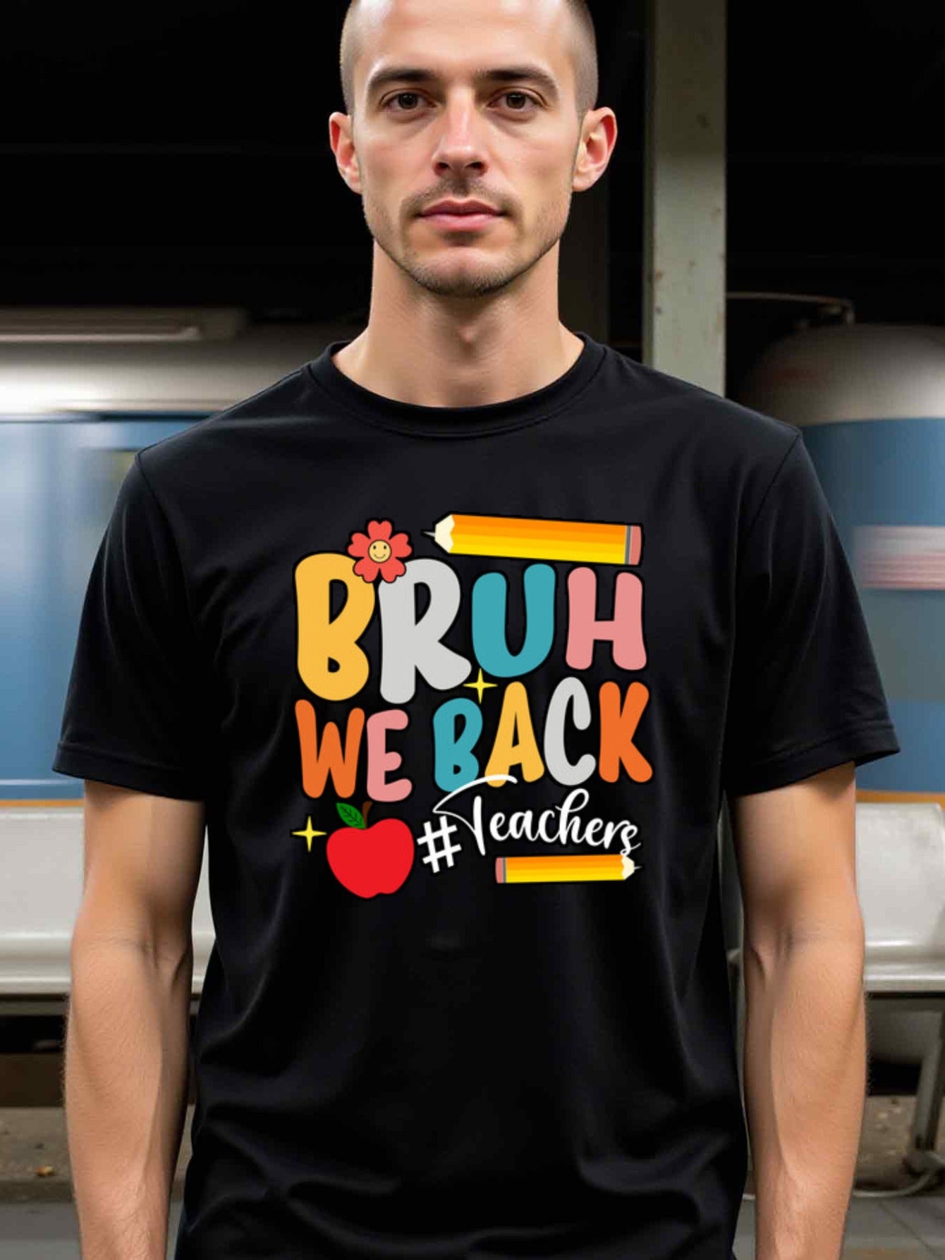 natee local warehouse clearance Back to School Teacher Appreciation Bruh We Back T-shirt, man's T-Shirt,100% Cotton Fabric,Crew Neck,Short Sleeve,Regular Fit,All-Season Casual Wear,180gsm-Ideal For Summer Holiday Gift, 男t