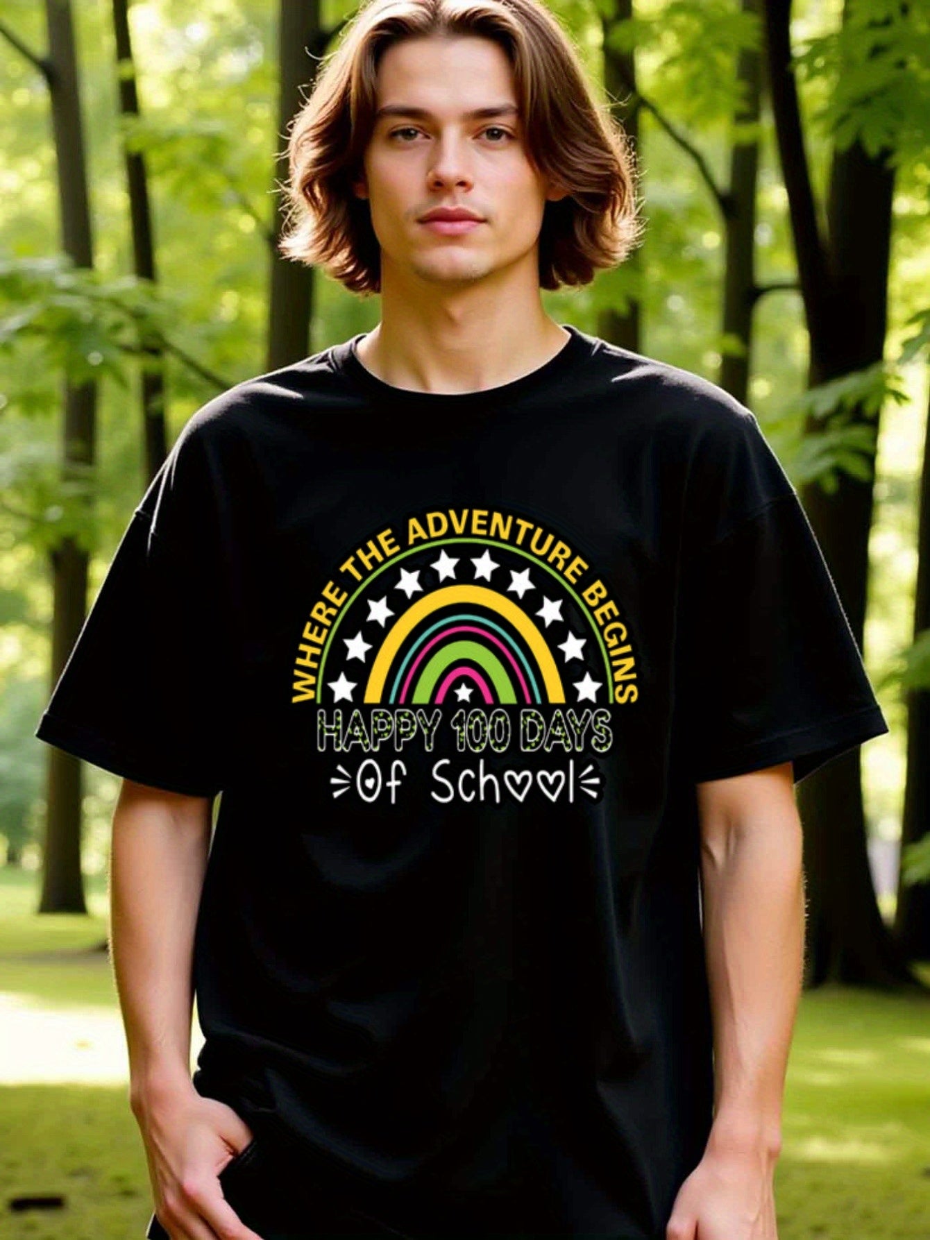 natee local warehouse clearance 100 Days of School Adventure Rainbow T-shirt, 男t, 男t