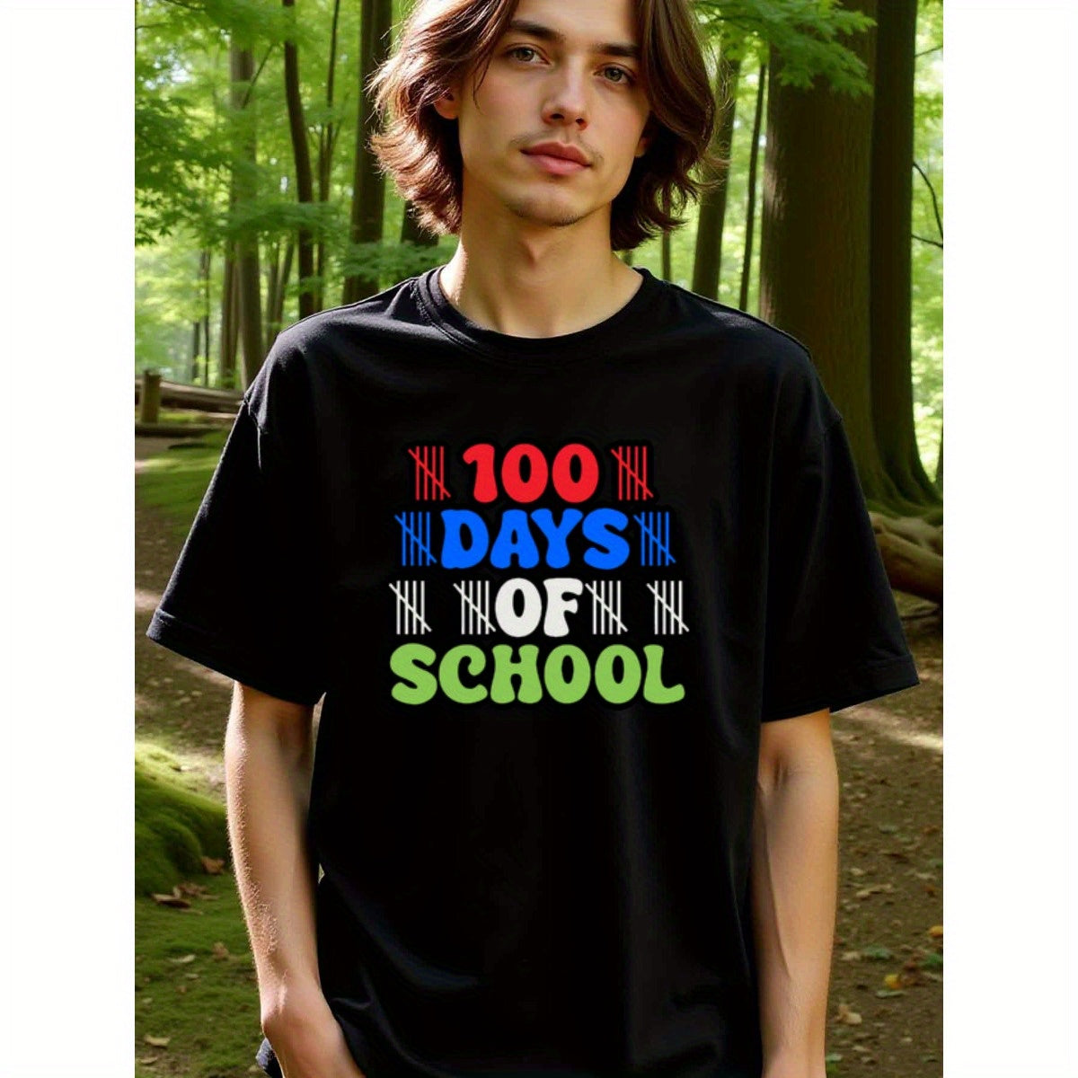 natee local warehouse clearance 100 Days of School T-shirt - Celebrate Milestone!, man's T-Shirt,100% Cotton Fabric,Crew Neck,Short Sleeve,Regular Fit,All-Season Casual Wear,180gsm-Ideal For Summer Holiday Gift, 男t