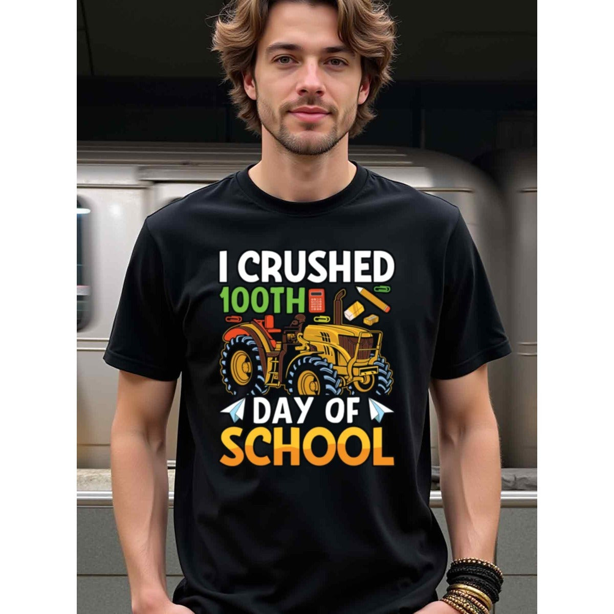 natee local warehouse clearance 100th Day of School Shirt: Crushed It with Style!, man's T-Shirt,100% Cotton Fabric,Crew Neck,Short Sleeve,Regular Fit,All-Season Casual Wear,180gsm-Ideal for All Saints' Day Thanksgiving Day, 男t
