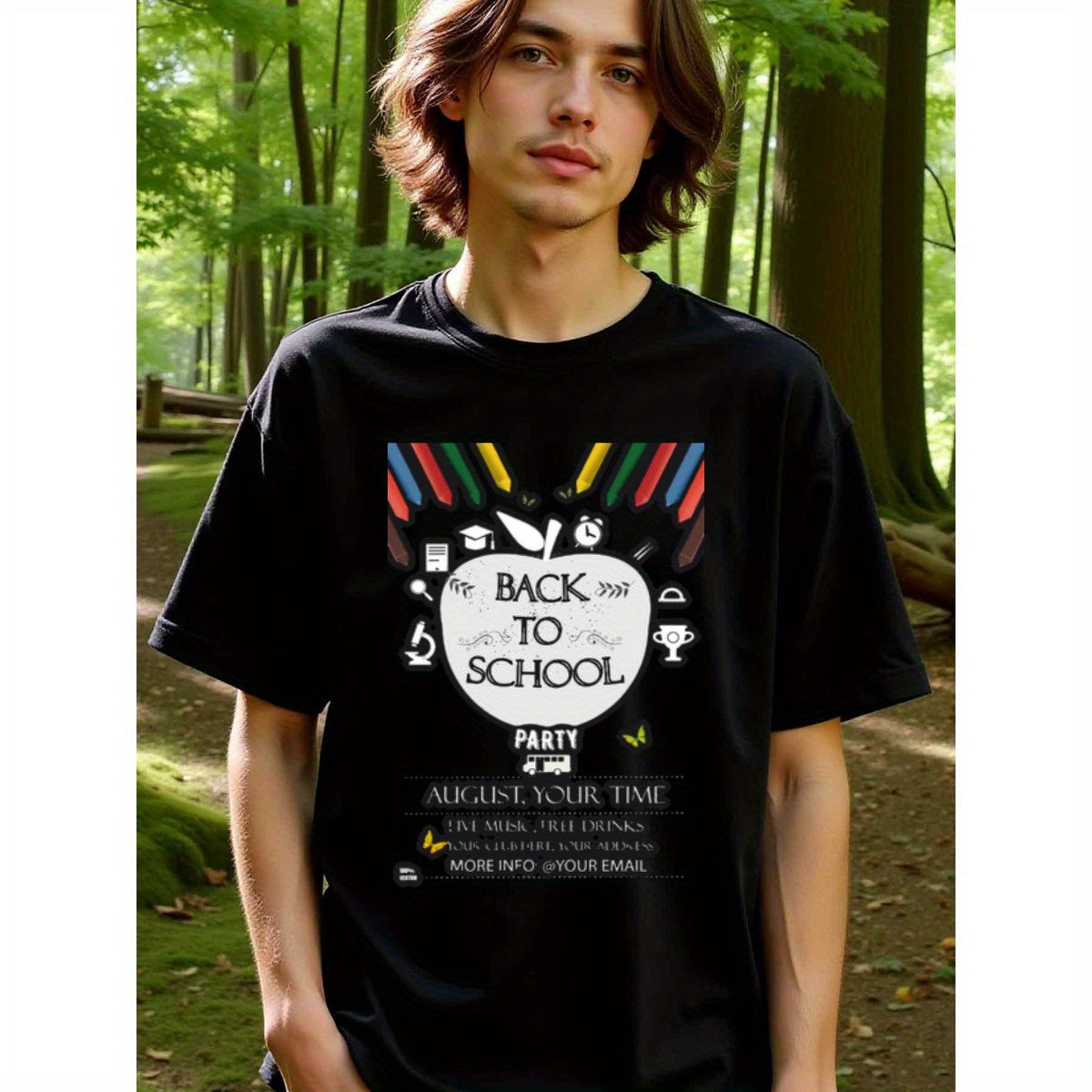 natee local warehouse clearance Back to School Party T-shirt: Customize Your Event!, man's T-Shirt,100% Cotton Fabric,Crew Neck,Short Sleeve,Regular Fit,All-Season Casual Wear,180gsm-Ideal for Valentines Christian festival Thanksgiving Day, 男t