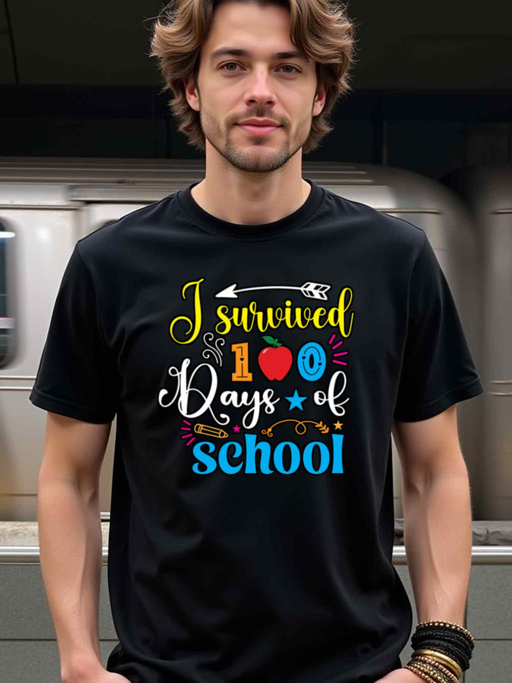 natee local warehouse clearance 100 Days of School Survivor: Celebrate Milestone in Style!, 100% Cotton Fabric,Crew Neck,Regular Fit,Weekend Casual Wear,180gsm Family Friends Christian festival Thanksgiving Day, 男t