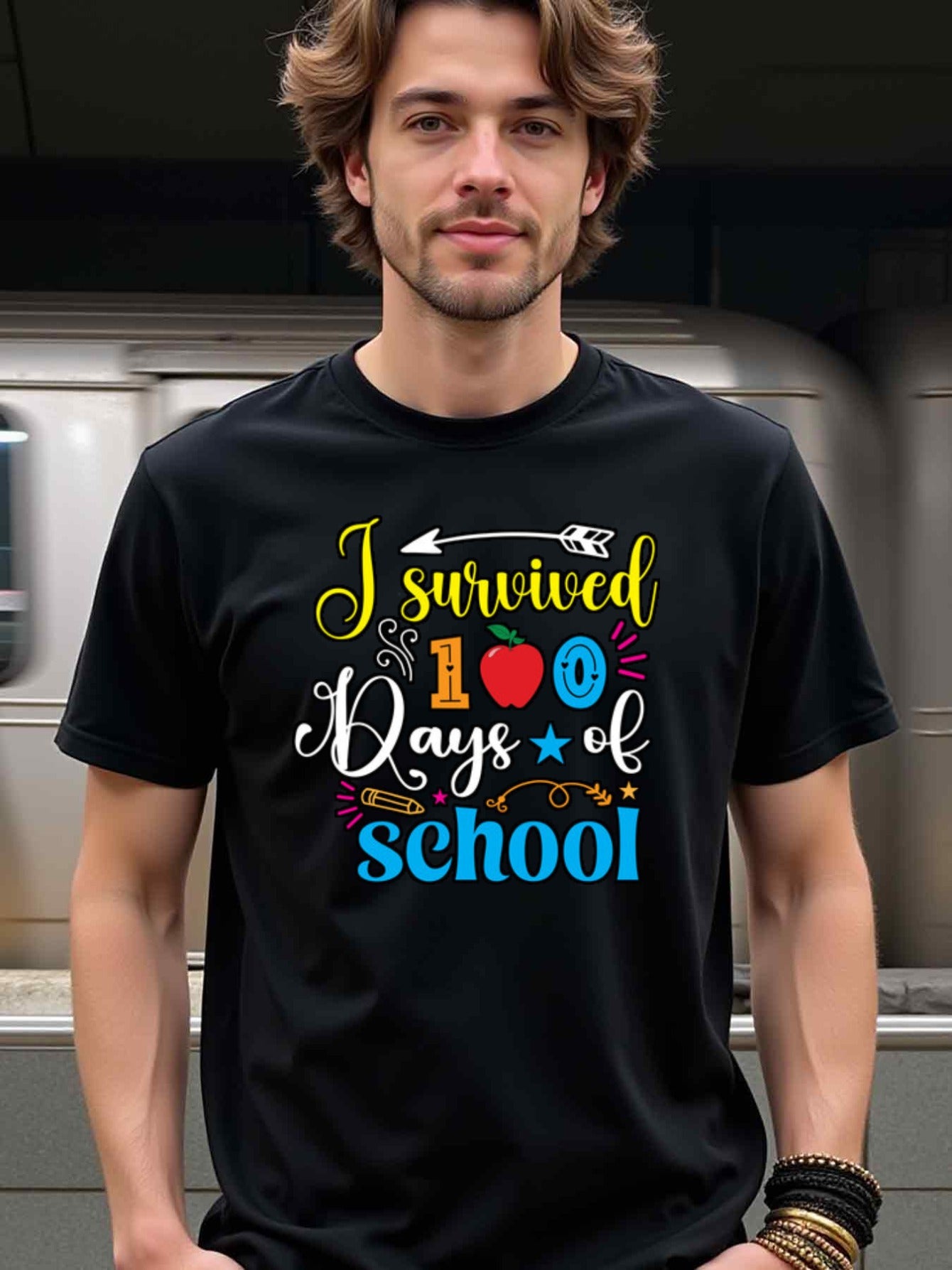 natee local warehouse clearance 100 Days of School Survivor: Celebrate Milestone in Style!, 100% Cotton Fabric,Crew Neck,Regular Fit,Weekend Casual Wear,180gsm Family Friends Christian festival Thanksgiving Day, 男t