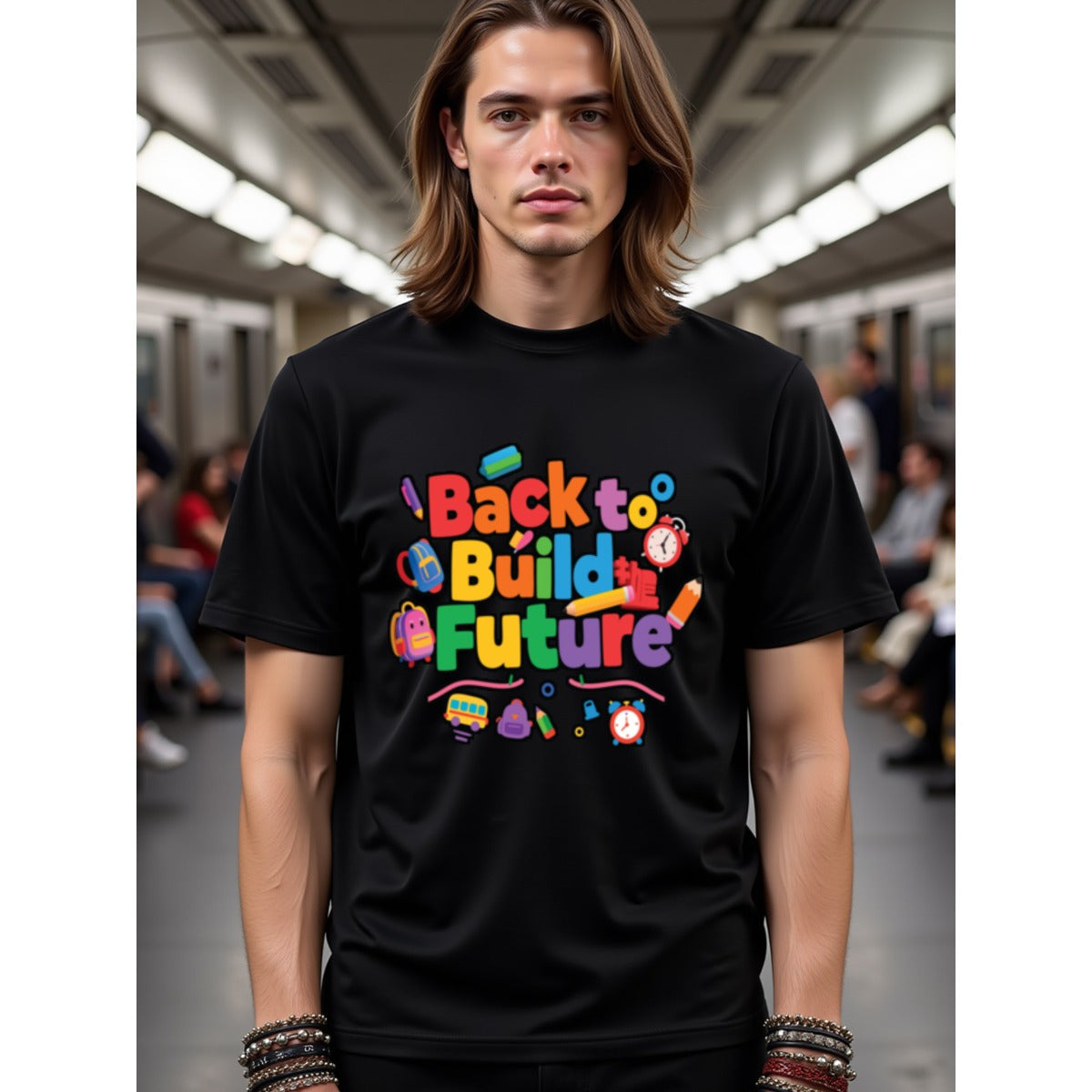 natee local warehouse clearance Back to Build Future: Colorful School Supplies T-shirt, man's T-Shirt,100% Cotton Fabric,Crew Neck,Short Sleeve,Regular Fit,All-Season Casual Wear,180gsm-Ideal for Valentines Christian festival Thanksgiving Day, 男t