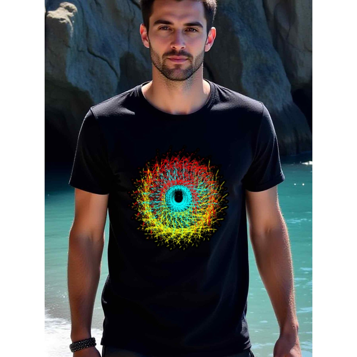 natee local warehouse clearance Abstract Burst Graphic T-shirt - Bold and Vibrant Design, man's T-Shirt,100% Cotton Fabric,Crew Neck,Short Sleeve,Regular Fit,All-Season Casual Wear,180gsm-Ideal for Valentines Christian festival Thanksgiving Day, 男t