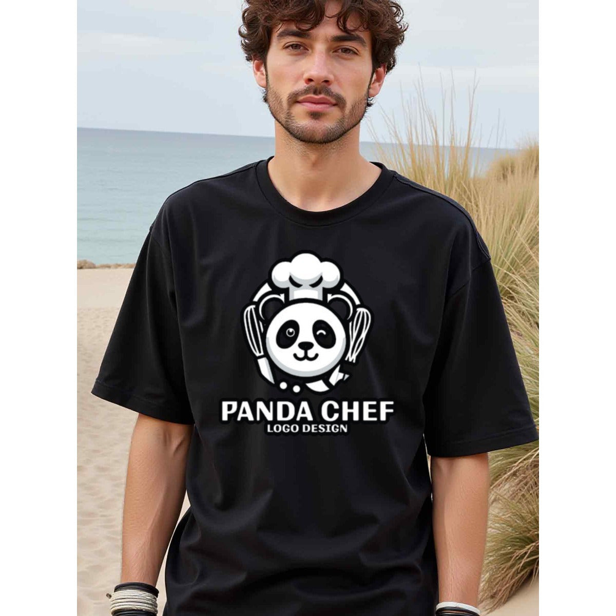 natee local warehouse clearance Adorable Panda Chef Logo Design T-shirt, man's T-Shirt,100% Cotton Fabric,Crew Neck,Short Sleeve,Regular Fit,All-Season Casual Wear,180gsm-Ideal for Valentines Christian festival Thanksgiving Day, 男t