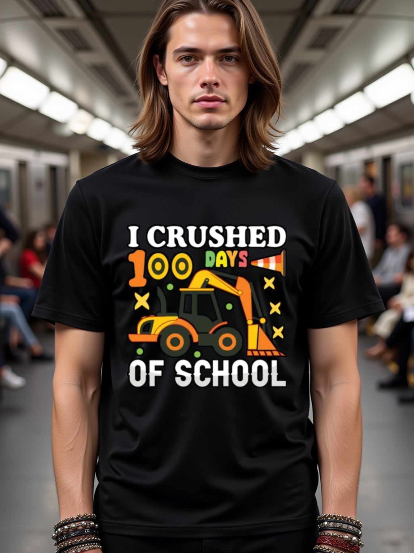 natee local warehouse clearance 100 Days of School Construction Truck T-shirt, man's T-Shirt,100% Cotton Fabric,Crew Neck,Short Sleeve,Regular Fit,All-Season Casual Wear,180gsm-Ideal for Valentines Christian festival Thanksgiving Day, 男t