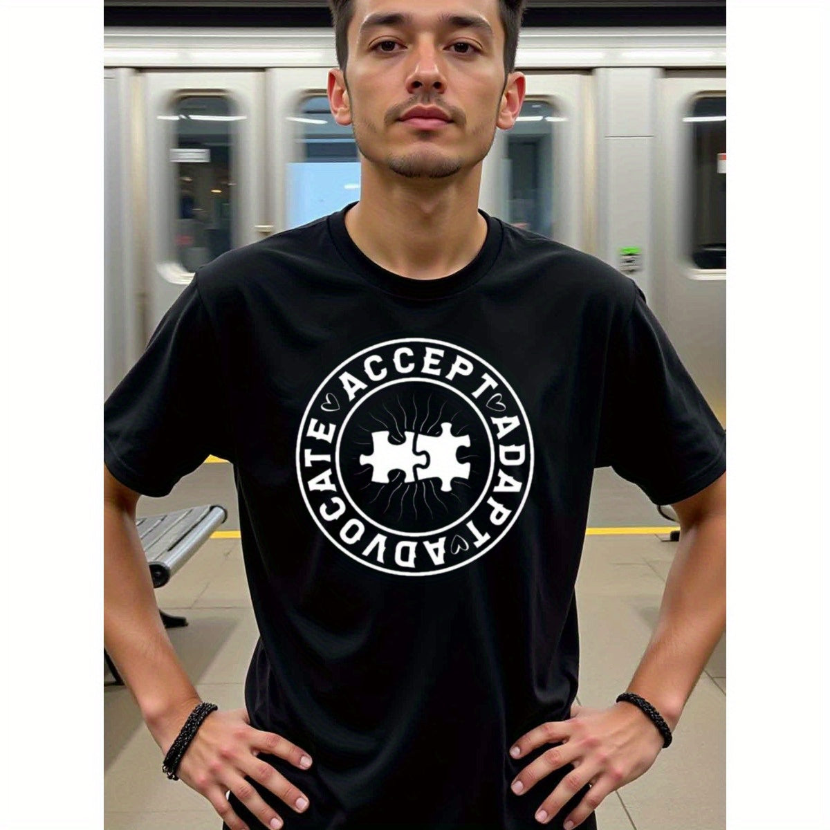 natee local warehouse clearance Accept, Adapt, Advocate: Puzzle Piece Unity T-shirt, man's T-Shirt,100% Cotton Fabric,Crew Neck,Short Sleeve,Regular Fit,All-Season Casual Wear,180gsm-Ideal for All Saints' Day Thanksgiving Day, 男t