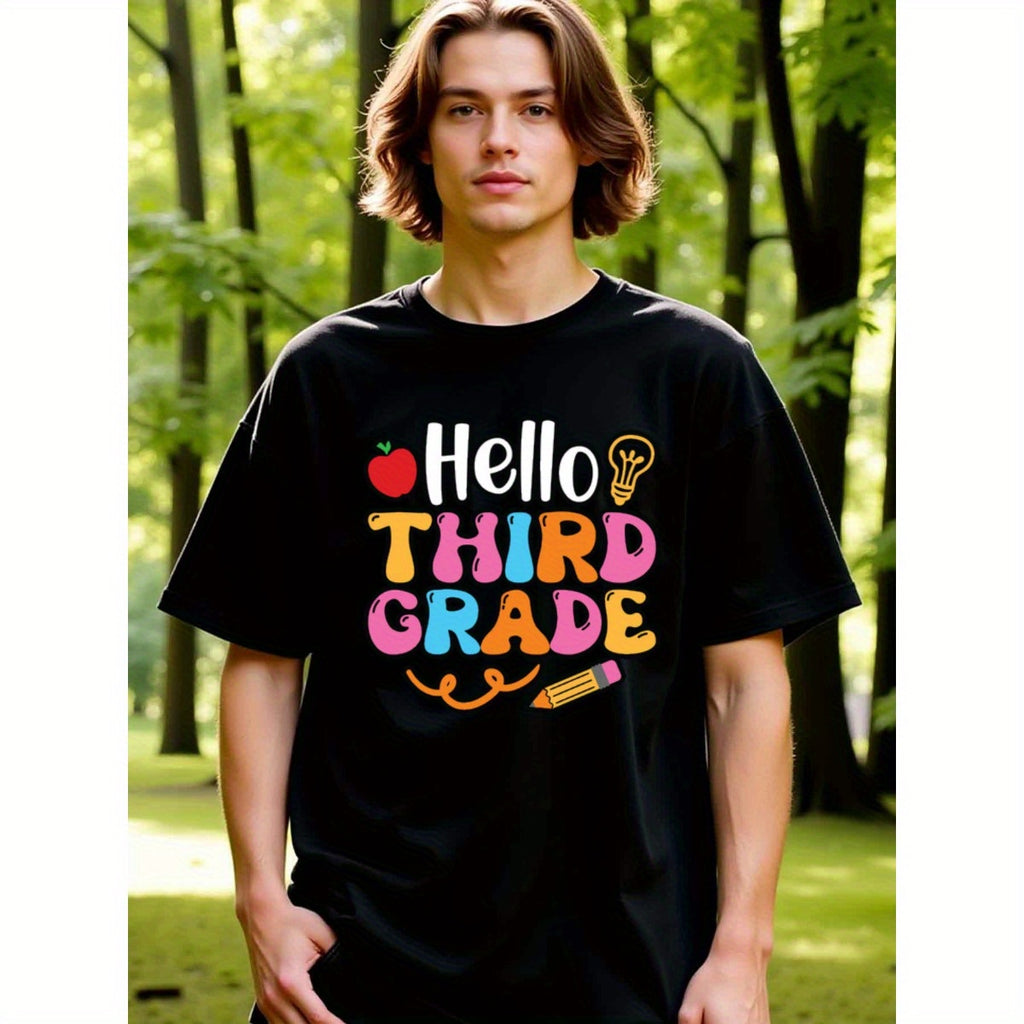 natee local warehouse clearance Back-to-school Hello Third Grade Graphic Tee, 男t