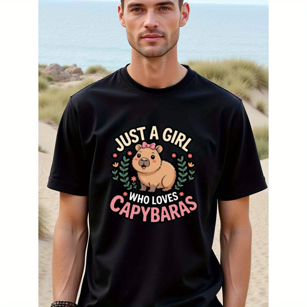 natee local warehouse clearance Adorable Capybara Lover's Tee - Just a Girl Who Loves Capybaras, man's T-Shirt,100% Cotton Fabric,Crew Neck,Short Sleeve,Regular Fit,All-Season Casual Wear,180gsm-Ideal for Valentines Christian festival Thanksgiving Day, 男t