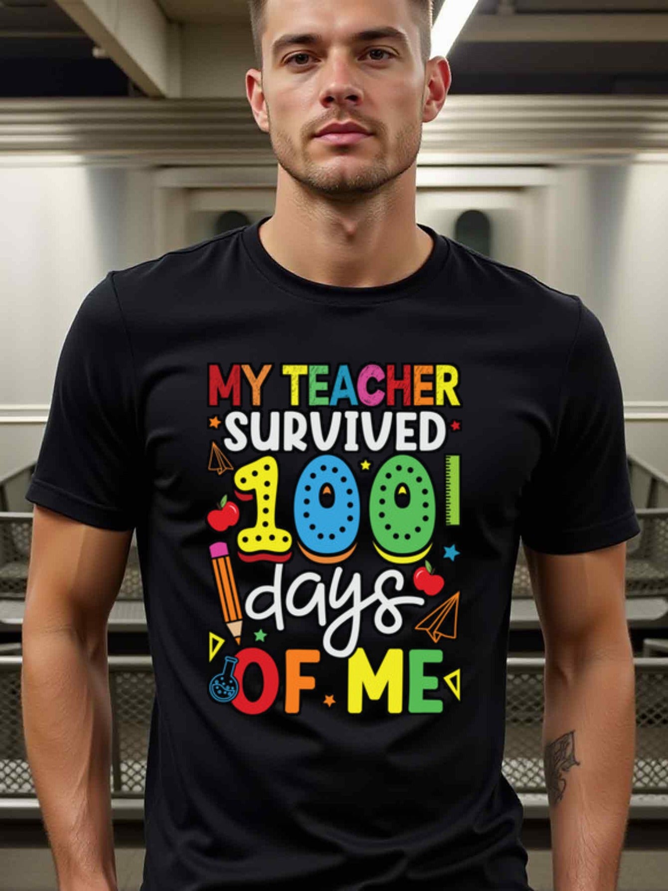 natee local warehouse clearance 1001 Days of Me: Celebrate Teacher Survival with This Fun T-shirt!, man's T-Shirt,100% Cotton Fabric,Crew Neck,Short Sleeve,Regular Fit,All-Season Casual Wear,180gsm-Ideal for Valentines Christian festival Thanksgiving Day,