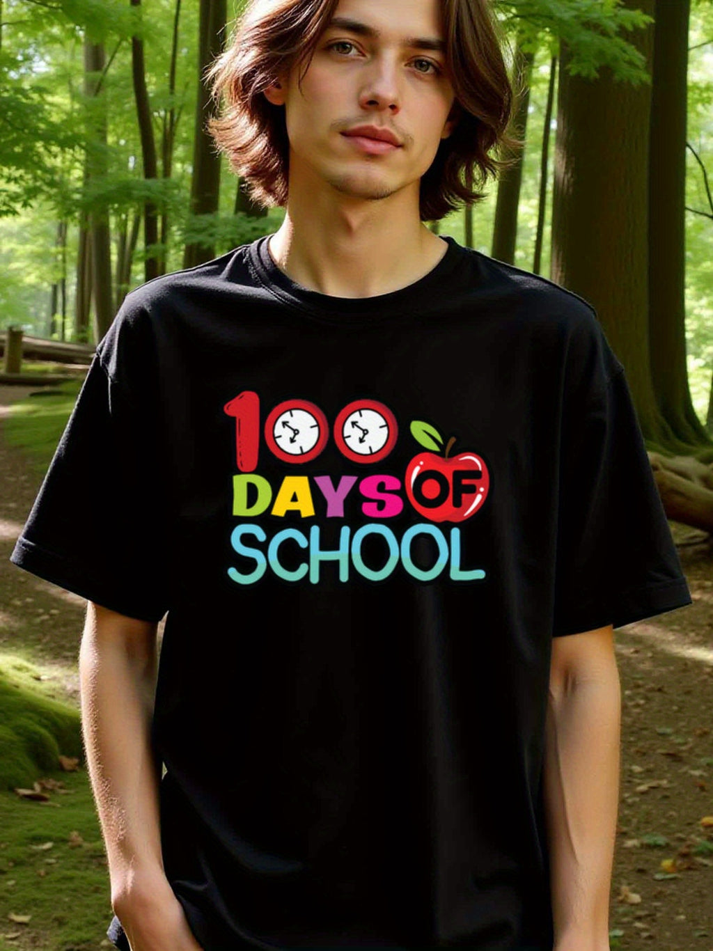 natee local warehouse clearance 100 Days of School Celebration T-shirt, man's T-Shirt,100% Cotton Fabric,Crew Neck,Short Sleeve,Regular Fit,All-Season Casual Wear,180gsm-Ideal For Summer Holiday Gift, 男t