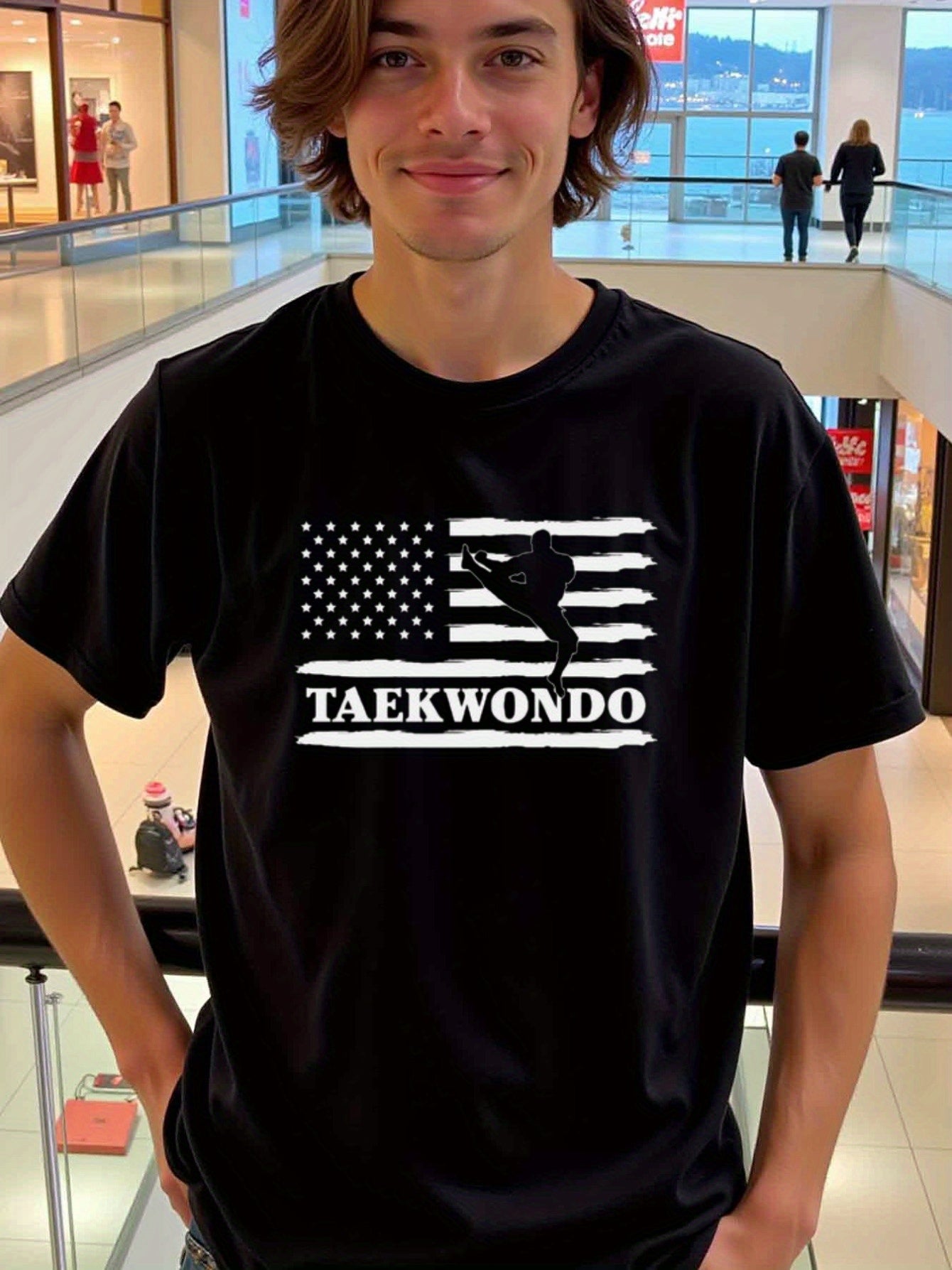 natee local warehouse clearance American Taekwondo Flag T-shirt - Martial Arts Pride,