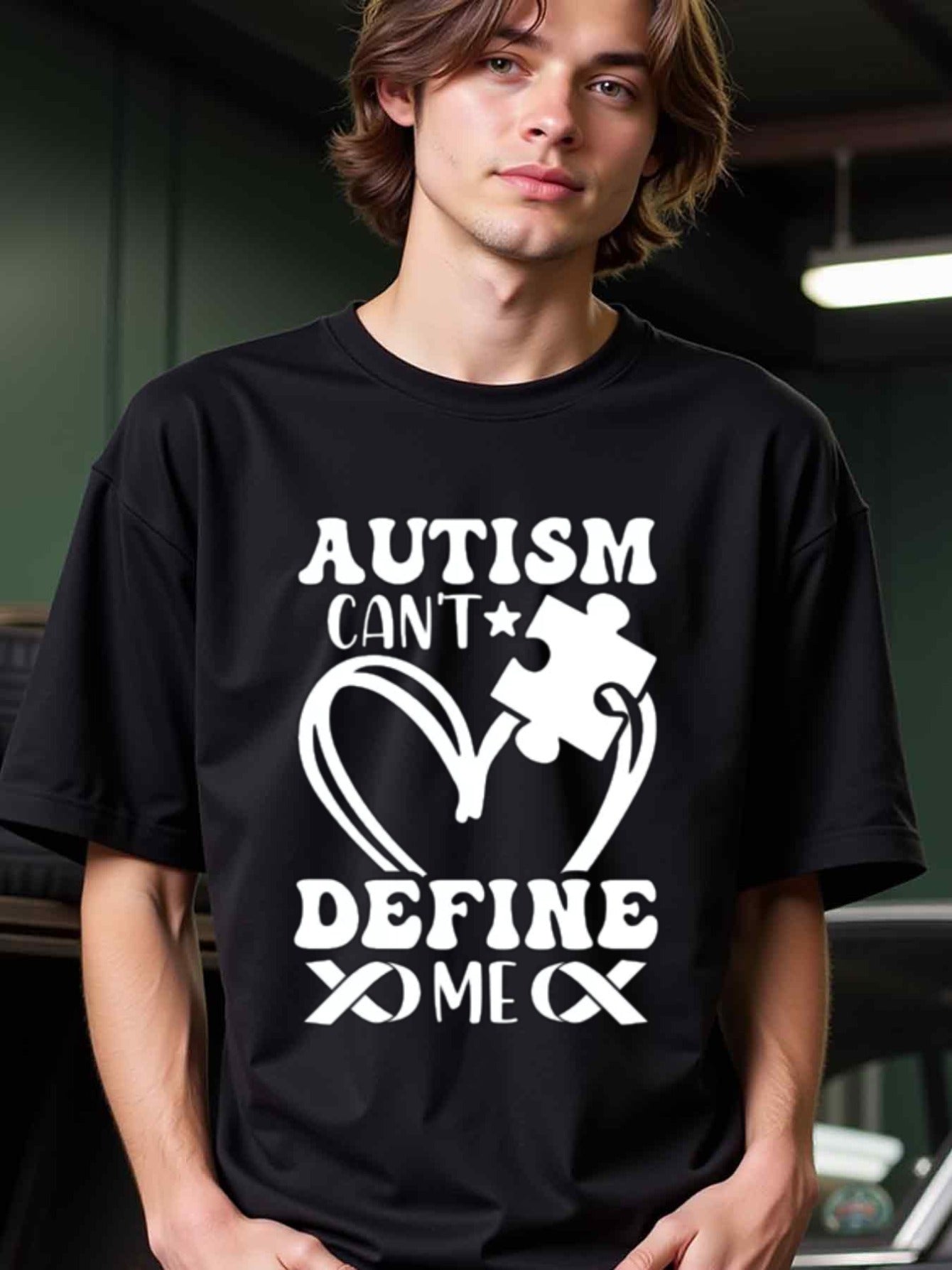 natee local warehouse clearance Autism Awareness: Autism Can't Define Me T-shirt, 100% Cotton Fabric,Crew Neck,Regular Fit,Weekend Casual Wear,180gsm Family Friends Christian festival Thanksgiving Day, 男t