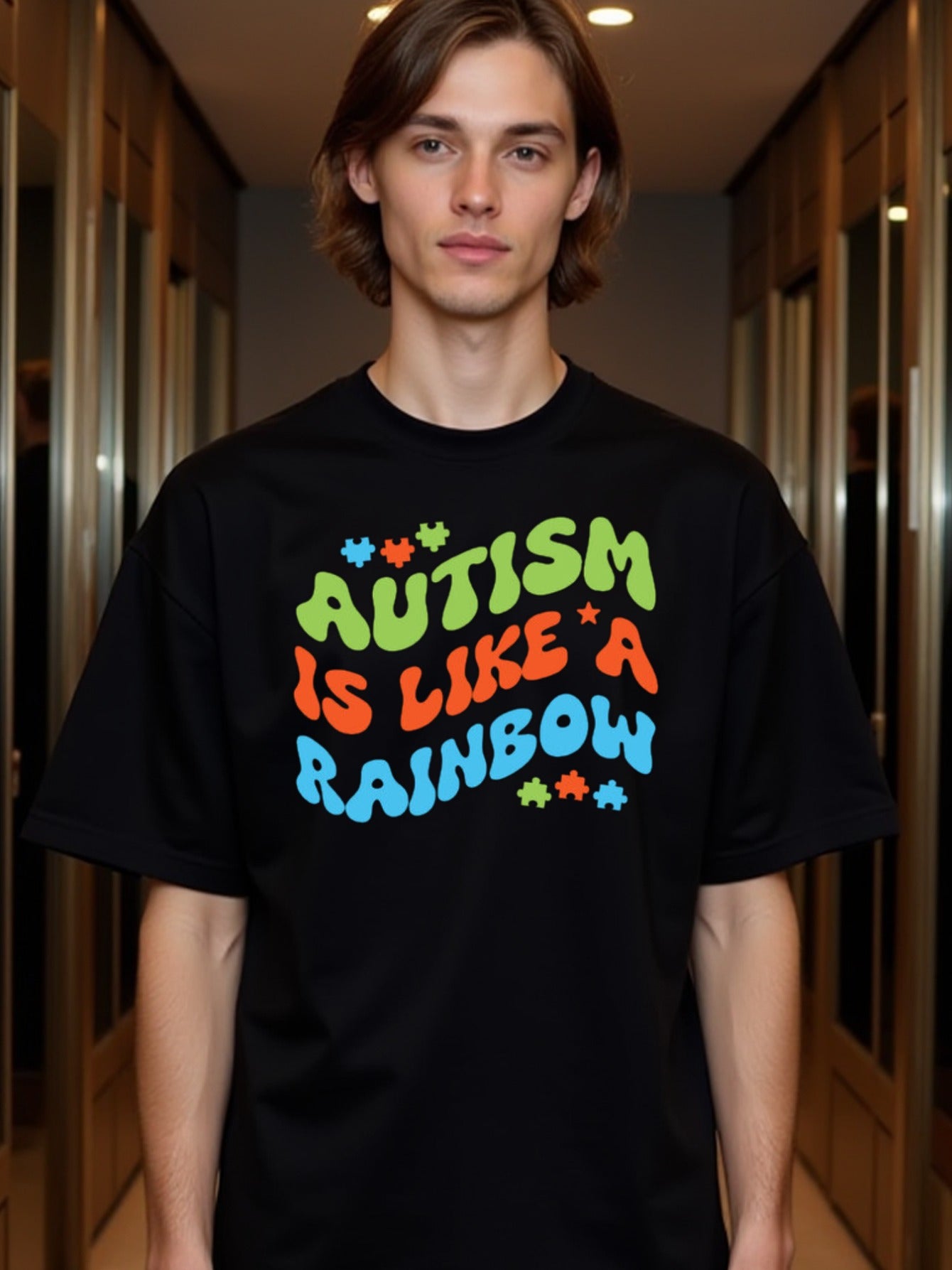 natee local warehouse clearance Autism Awareness Rainbow Puzzle Pieces T-shirt, 100% Cotton Fabric,Crew Neck,Short Sleeve,Regular Fit,All-season casual wear for man and teens-perfect for running, hiking, the beach, and parties Christian festival Thanksgiv