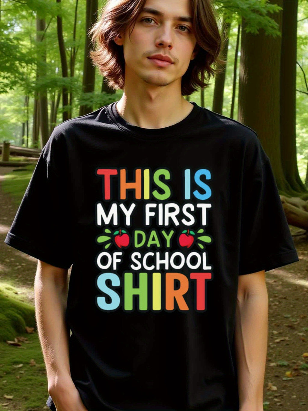 natee local warehouse clearance Back-to-school Pride: This Is My First Day of School Shirt, man's T-Shirt,100% Cotton Fabric,Crew Neck,Short Sleeve,Regular Fit,All-Season Casual Wear,180gsm-Ideal For Summer Holiday Gift, 男t
