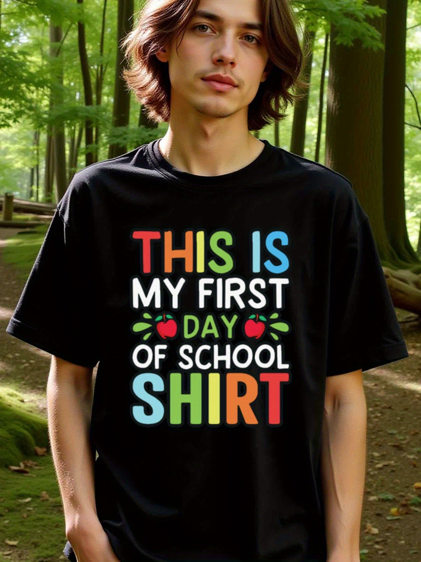 natee local warehouse clearance Back-to-school Pride: This Is My First Day of School Shirt, man's T-Shirt,100% Cotton Fabric,Crew Neck,Short Sleeve,Regular Fit,All-Season Casual Wear,180gsm-Ideal For Summer Holiday Gift, 男t