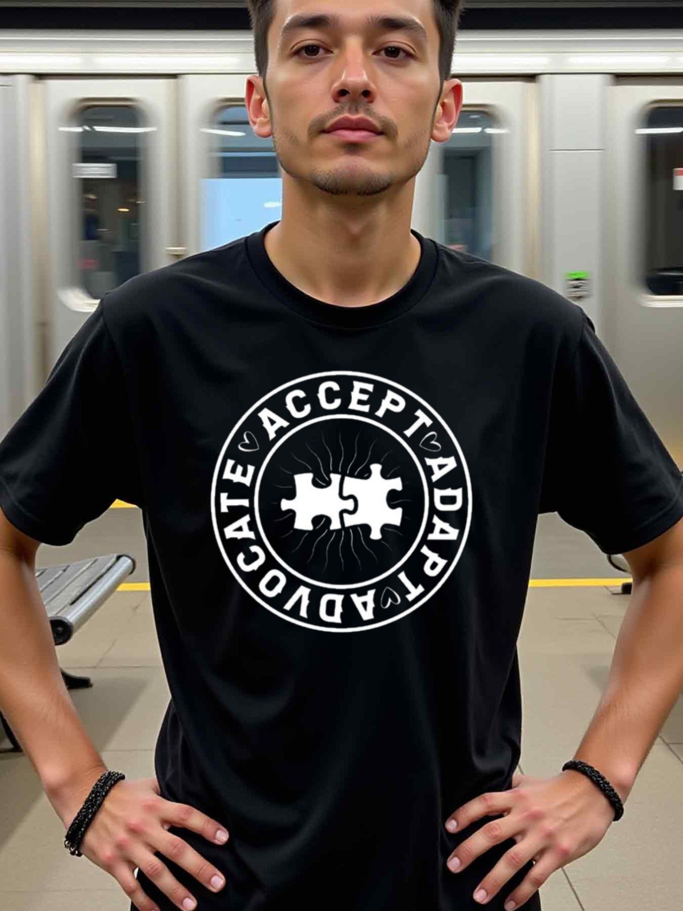 natee local warehouse clearance Accept, Adapt, Advocate: Puzzle Piece Unity T-shirt, man's T-Shirt,100% Cotton Fabric,Crew Neck,Short Sleeve,Regular Fit,All-Season Casual Wear,180gsm-Ideal for All Saints' Day Thanksgiving Day, 男t