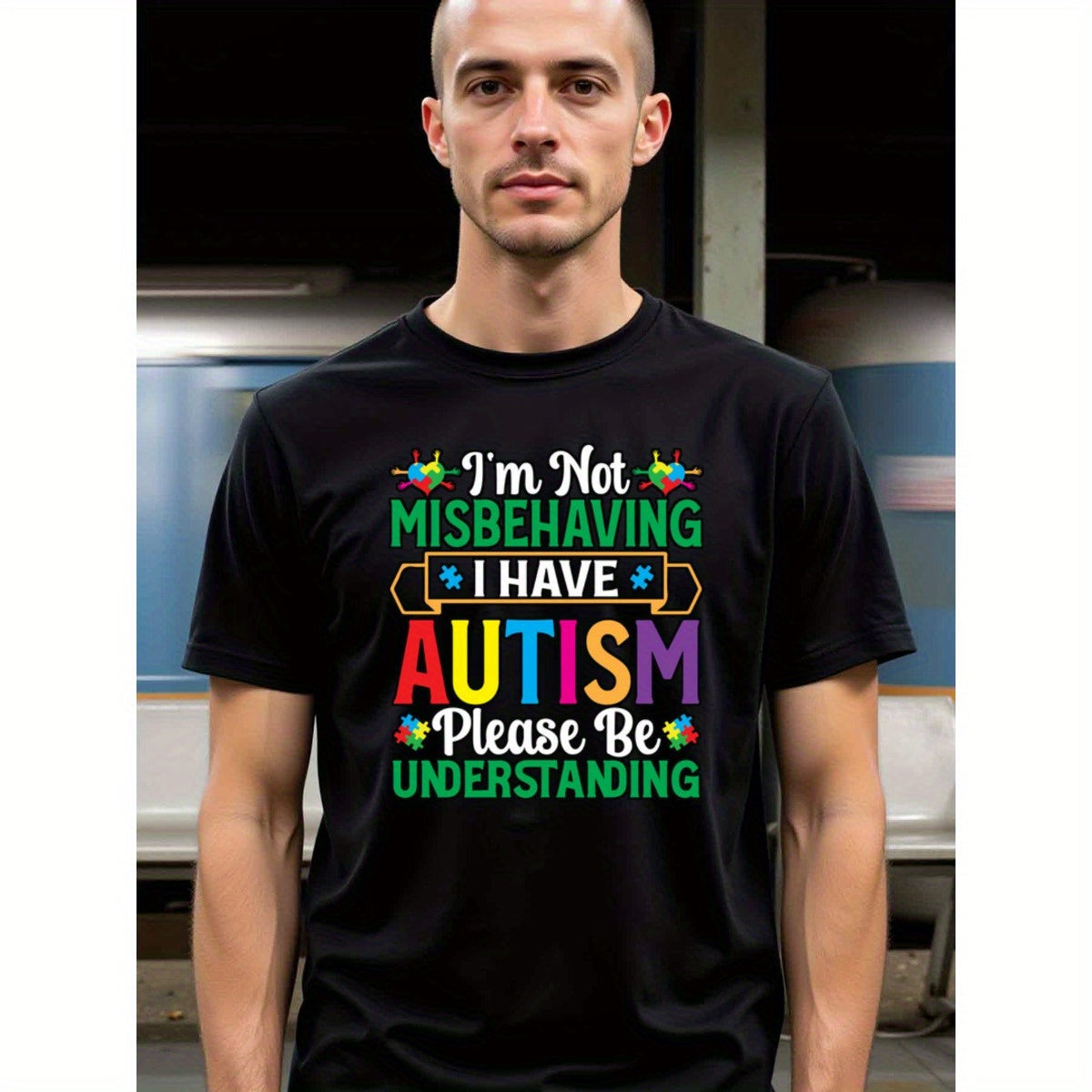 natee local warehouse clearance Autism Awareness: I'm Not Misbehaving, I Have Autism - Please Be Understanding, 100% Cotton Fabric,Crew Neck,Short Sleeve,Regular Fit,All-season casual wear for man and teens-perfect for running, hiking, the beach, and part