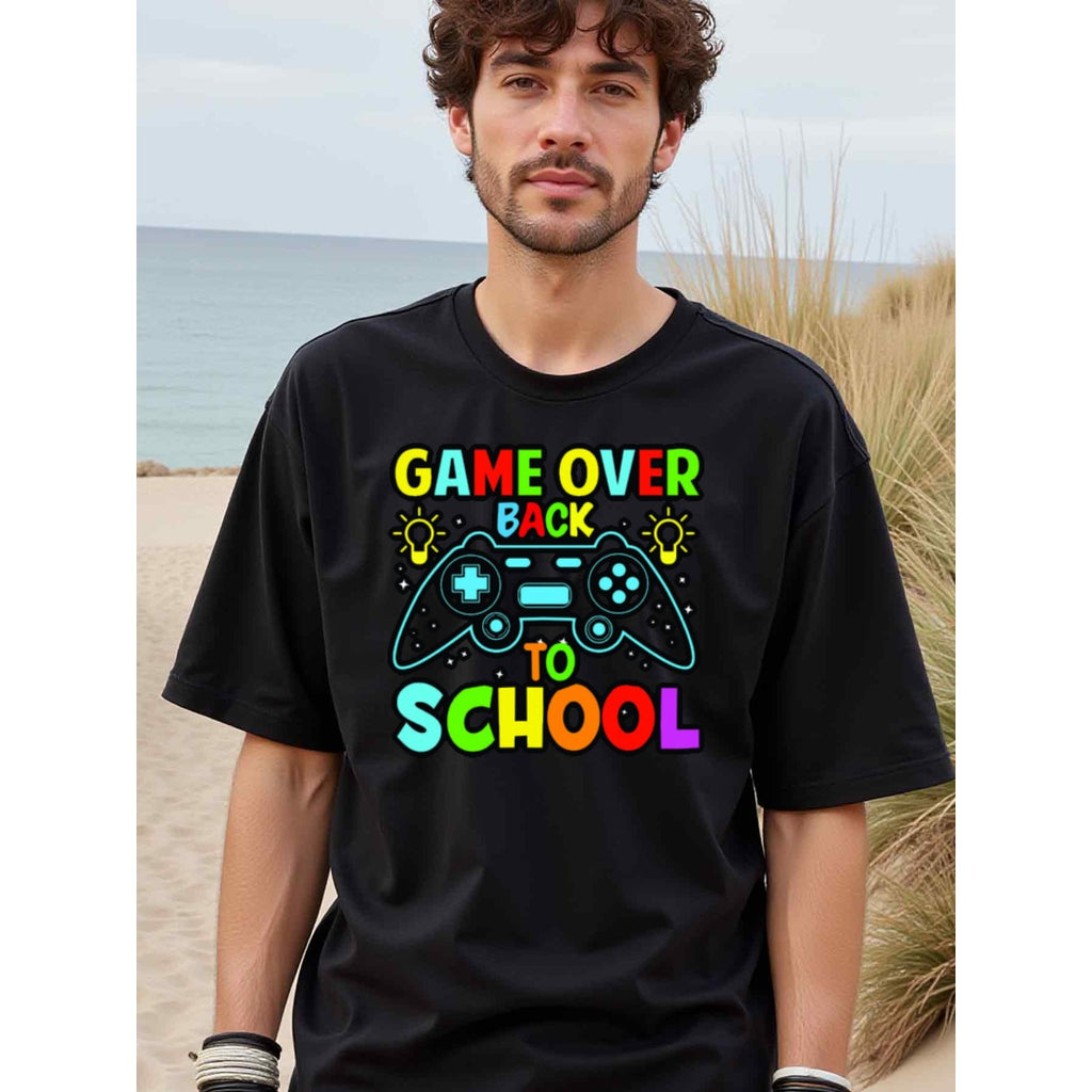 natee local warehouse clearance Back to School Gamer T-shirt: Game Over, Back to School, 100% Cotton Fabric,Crew Neck,Short Sleeve,Regular Fit,All-season casual wear for man and teens-perfect for running, hiking, the beach, and parties Christian festival