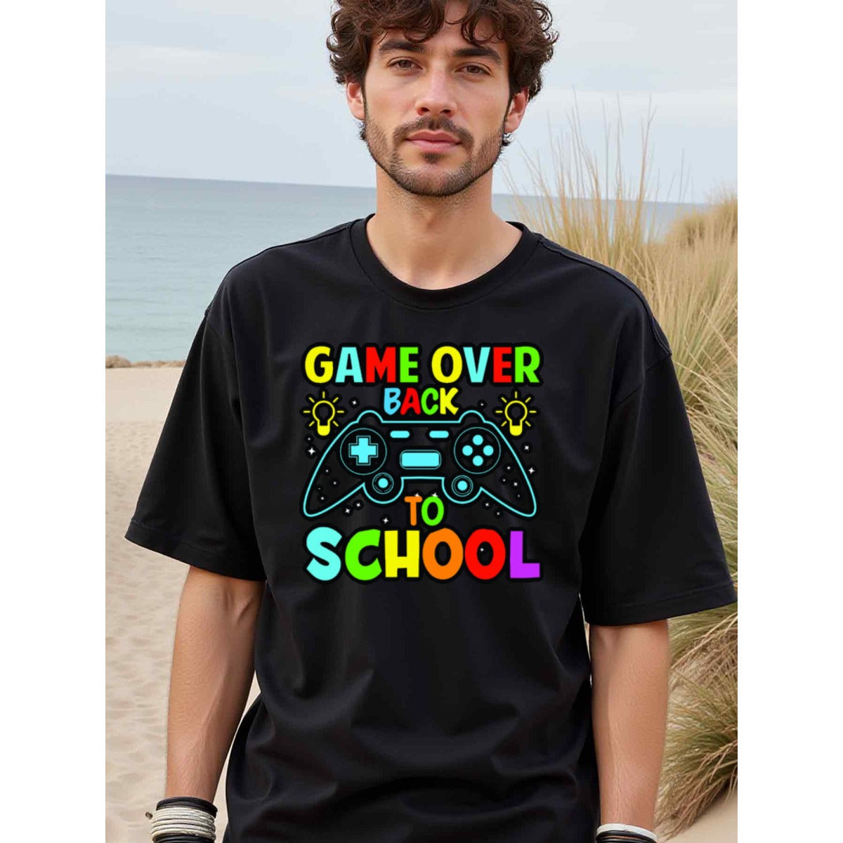 natee local warehouse clearance Back to School Gamer T-shirt: Game Over, Back to School, 100% Cotton Fabric,Crew Neck,Short Sleeve,Regular Fit,All-season casual wear for man and teens-perfect for running, hiking, the beach, and parties Christian festival