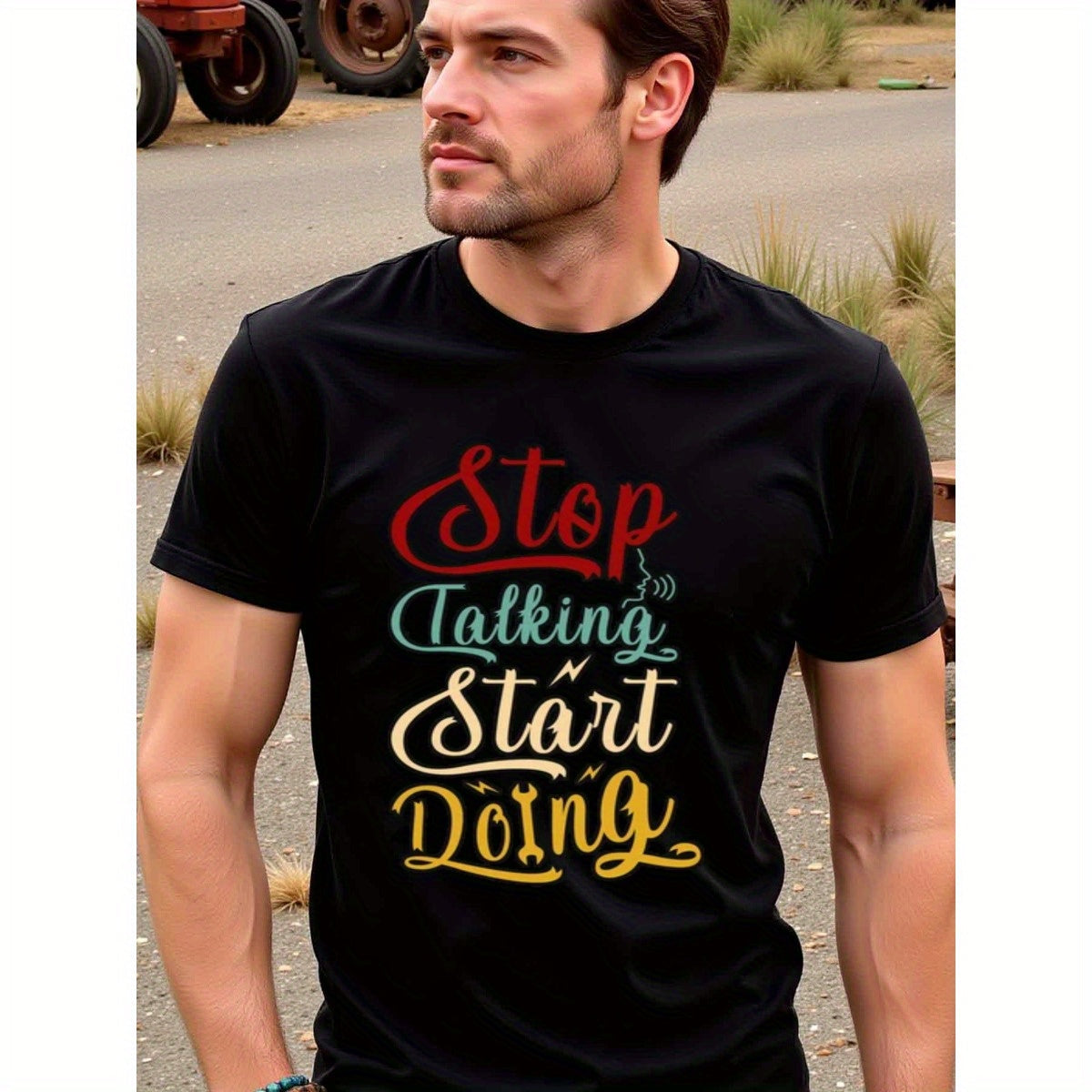 natee local warehouse clearance Action Over Words: Stop Talking, Start Doing T-shirt, man's T-Shirt,100% Cotton Fabric,Crew Neck,Short Sleeve,Regular Fit,All-Season Casual Wear,180gsm-Ideal for Valentines Christian festival Thanksgiving Day, 男t