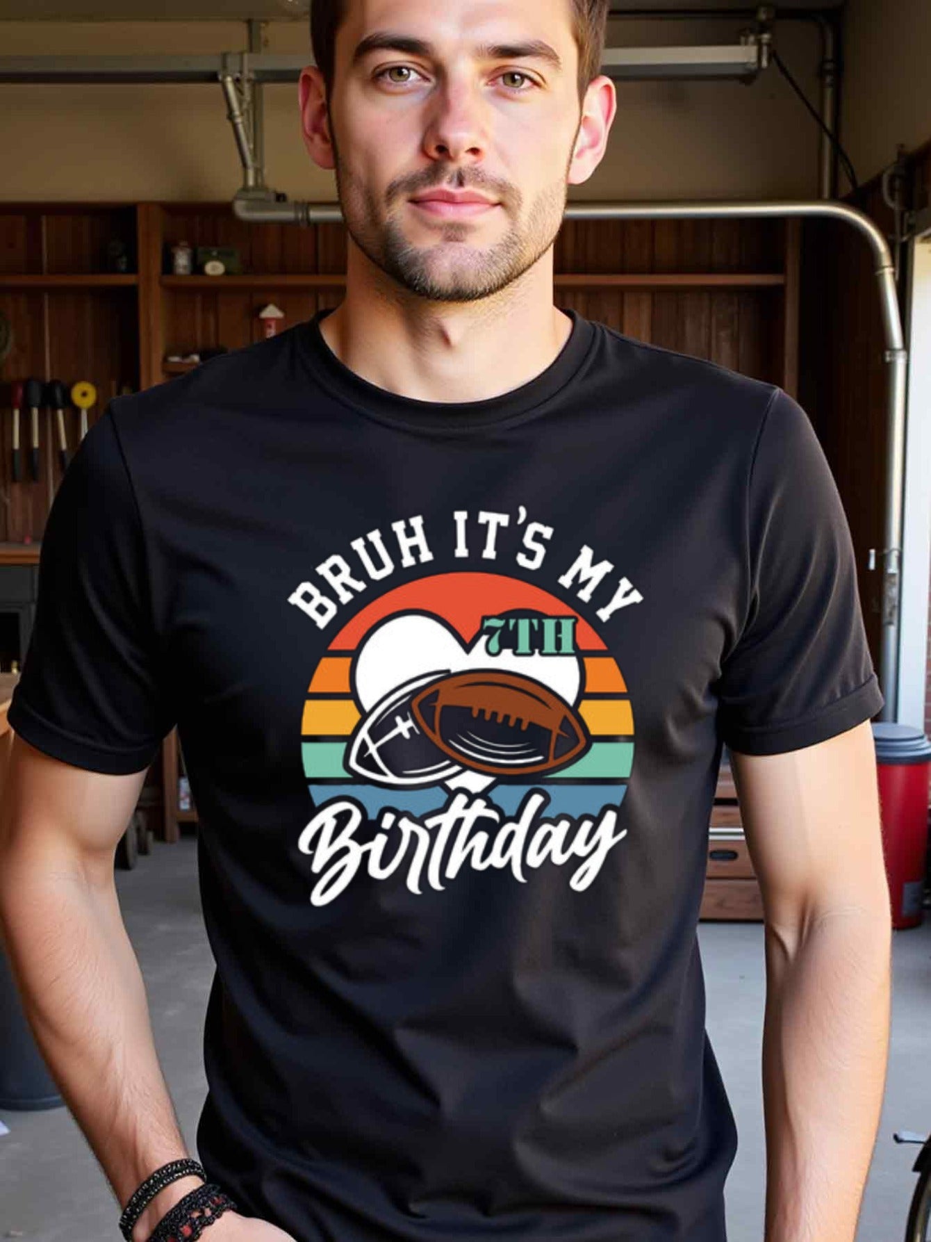 natee local warehouse clearance 7th Birthday Football Lover's Vintage T-shirt, 男t