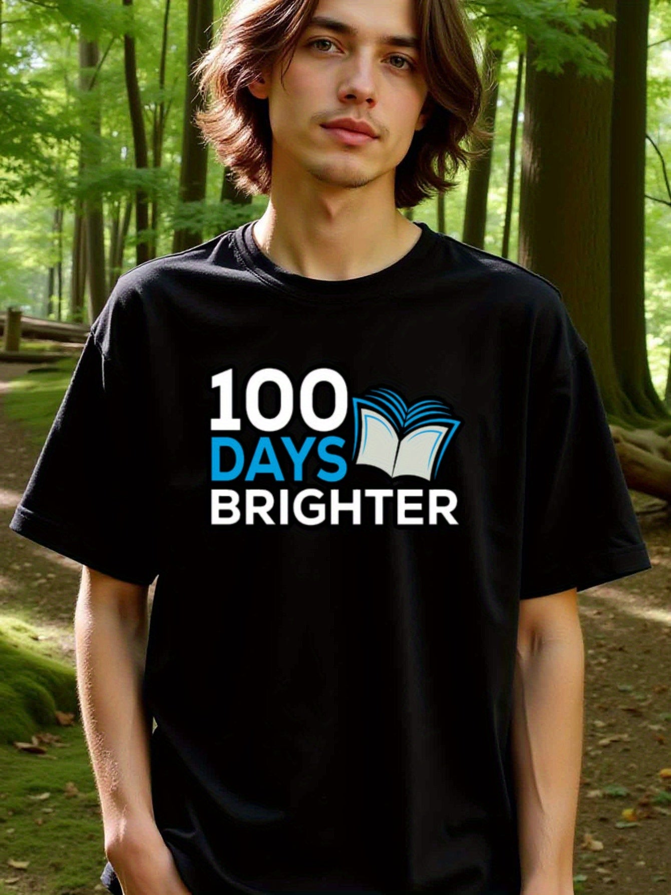 natee local warehouse clearance 100 Days Brighter: Celebrate Learning with Style!, man's T-Shirt,100% Cotton Fabric,Crew Neck,Short Sleeve,Regular Fit,All-Season Casual Wear,180gsm-Ideal for Valentines Christian festival Thanksgiving Day, 男t