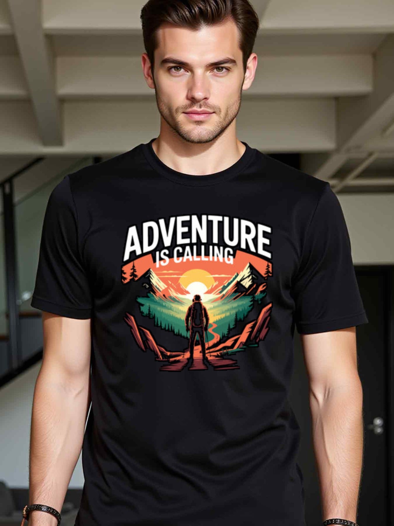 natee local warehouse clearance Adventure Calling: Hiking and Outdoor Exploration T-shirt, man's T-Shirt,100% Cotton Fabric,Crew Neck,Short Sleeve,Regular Fit,All-Season Casual Wear,180gsm-Ideal For Summer Holiday Gift, 男t