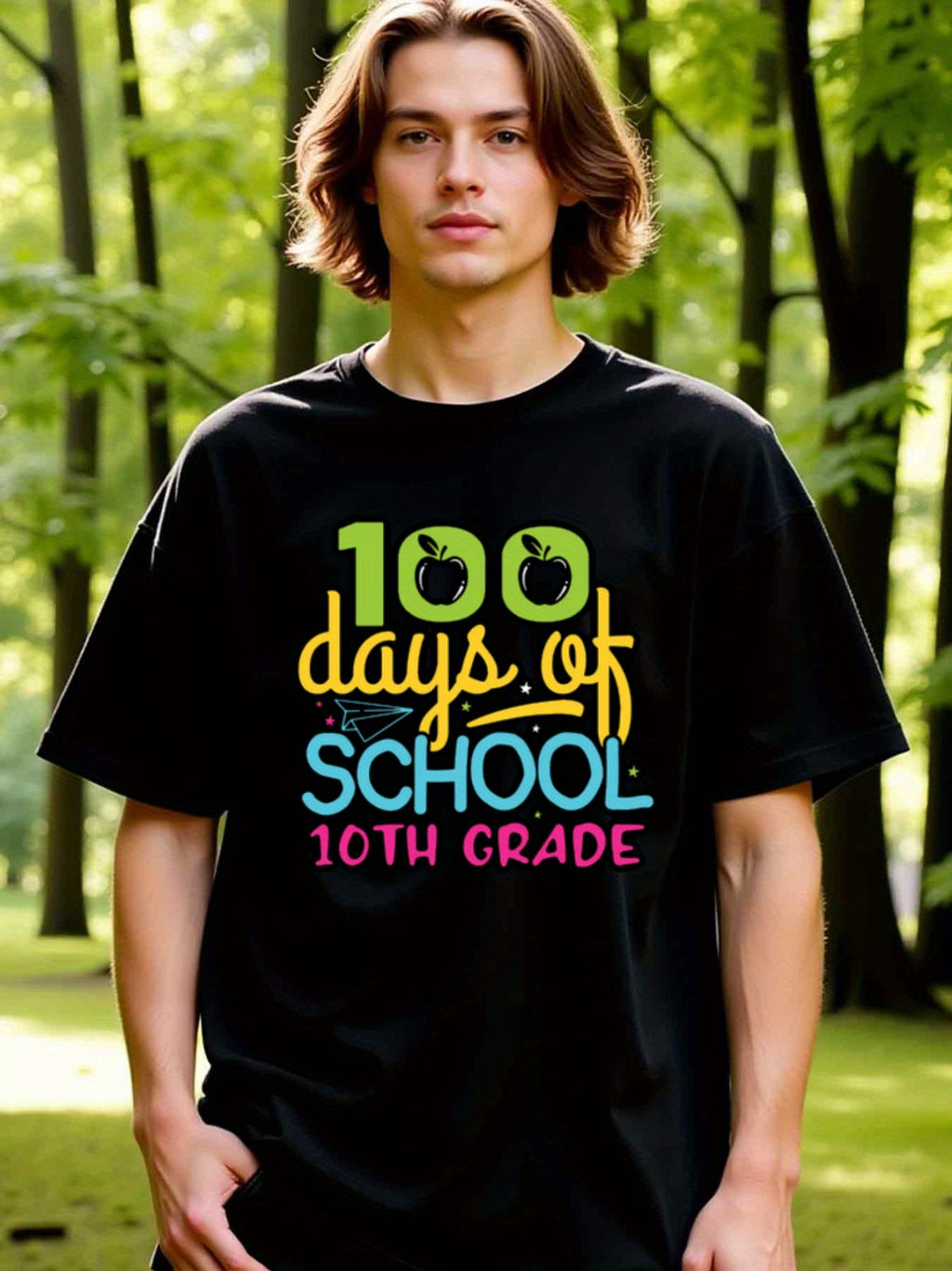 natee local warehouse clearance 100 Days of School 10th Grade Celebration T-shirt, man's T-Shirt,100% Cotton Fabric,Crew Neck,Short Sleeve,Regular Fit,All-Season Casual Wear,180gsm-Ideal For Summer Holiday Gift, 男t